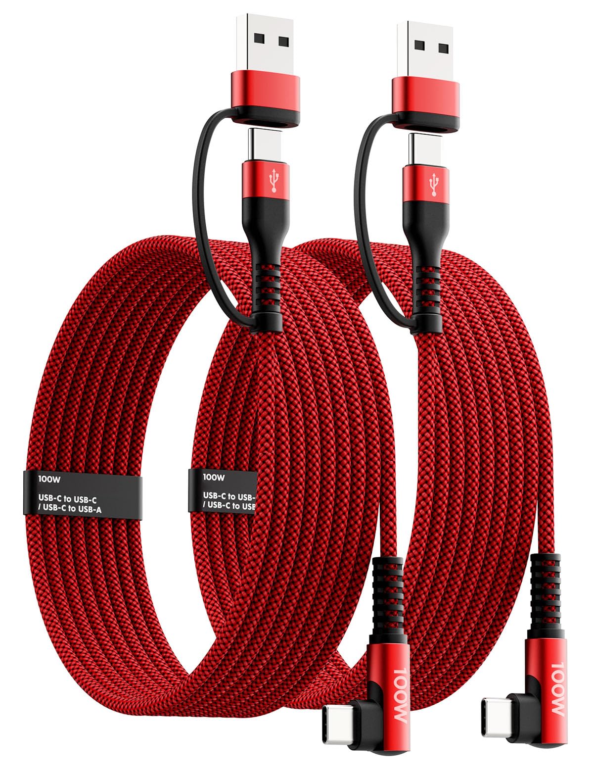 100W Fast Usb C Charger Cable Right Angle, 100W 2 Pack 6 Ft Usb C To Usb C Cable, 90 Degree Type C Braided Charging Cord, For Ip