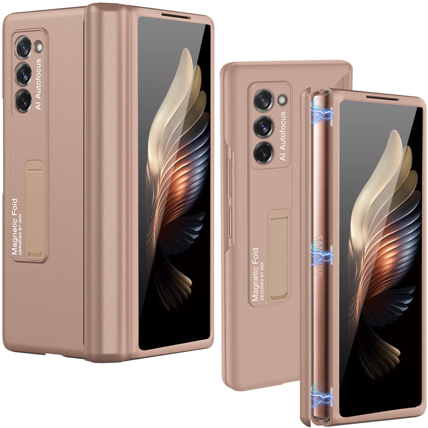 Miimall Compatible For Galaxy Z Fold 2 Case, Z Fold 2 Case With Hinge Protection Hard Pc Bumper Alloy Kickstand Case For Samsung