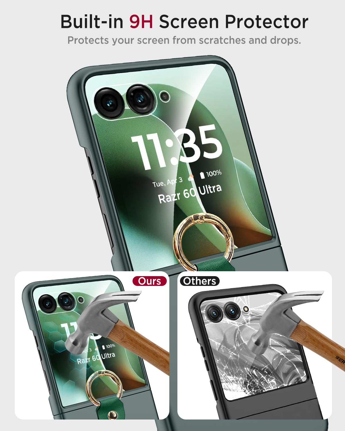 Miimall Shockproof For Motorola Razr 2025 Ultra Case With Screen Protector, [Multifunctional Metal Ring Holder][Full Body Protec