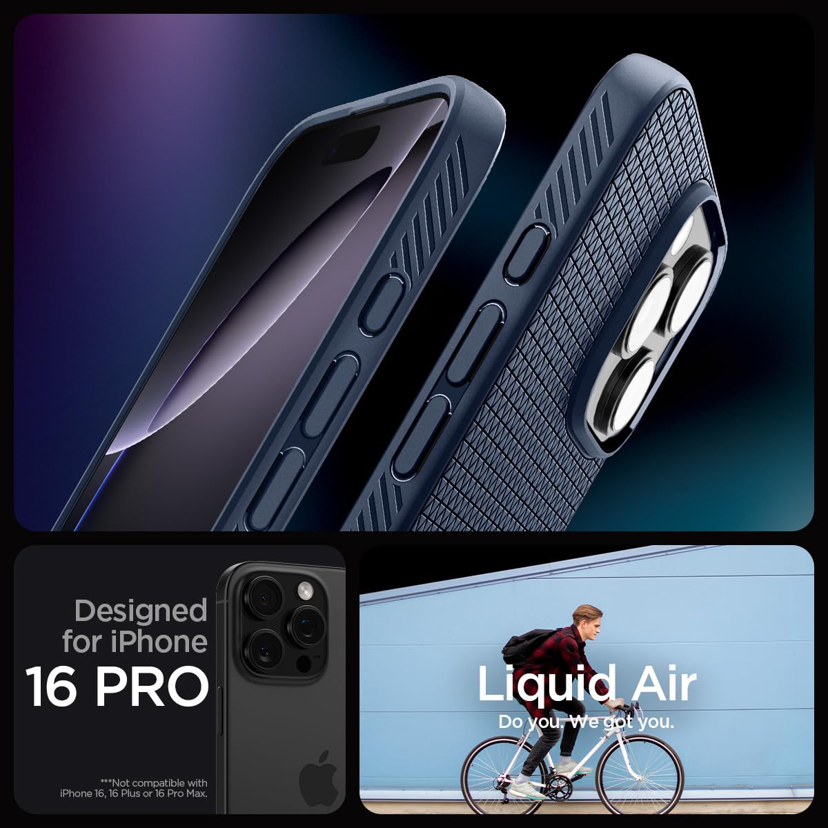 Spigen Liquid Air Designed For Iphone 16 Pro Case [Not Compatible With Magsafe], [Military Grade Protection]   Navy Blue