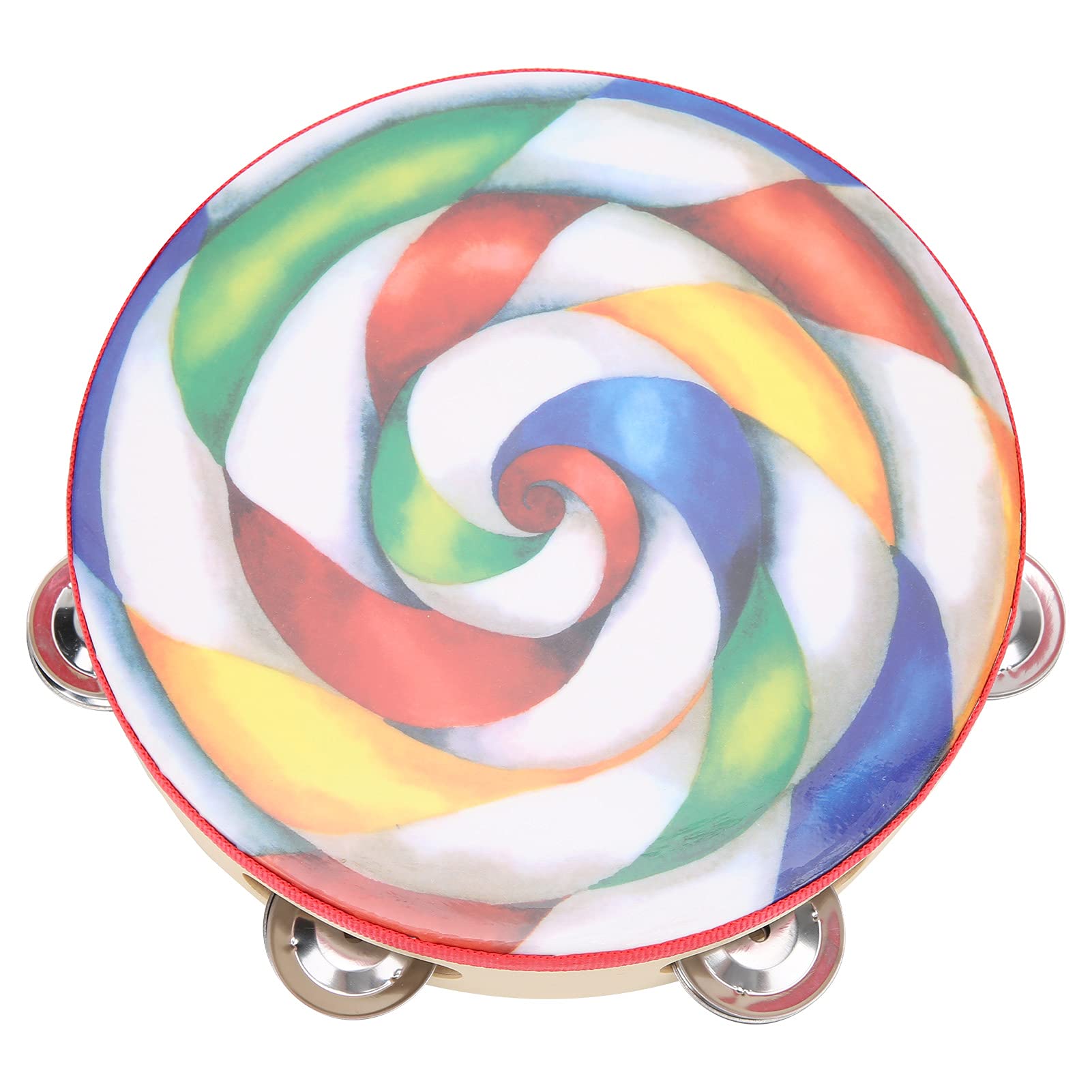 Ubervia 8in Tambourine, Percussion Instrument Stainless Steel Bells Polyester Drumhead Metal Bell Drum for Children for Rhythm T