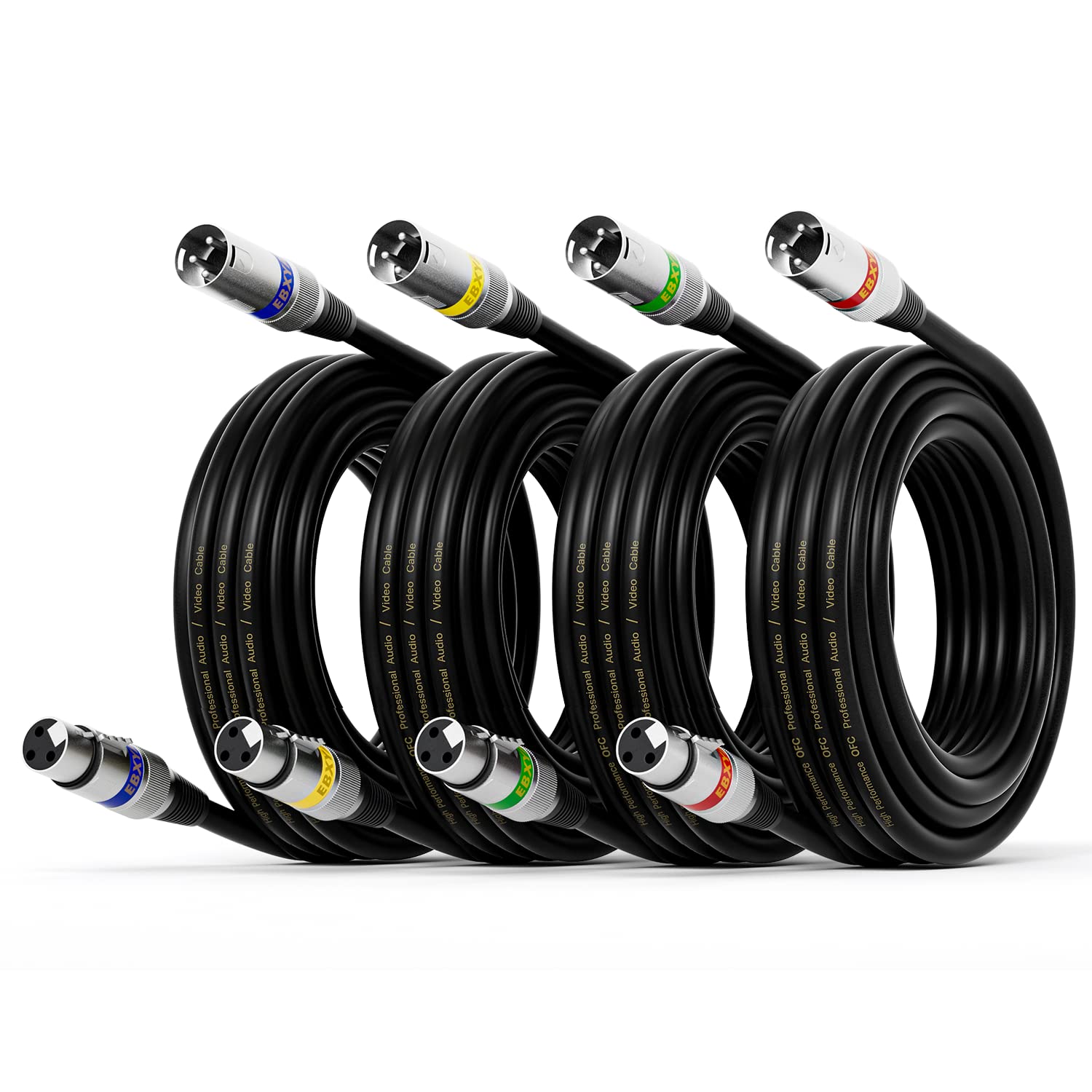 Ebxya Xlr Cable 25 Ft 4 Packs   Stage Light Dmx Cable, Premium Balanced 3 Pin Xlr Male To Female Microphone Cable