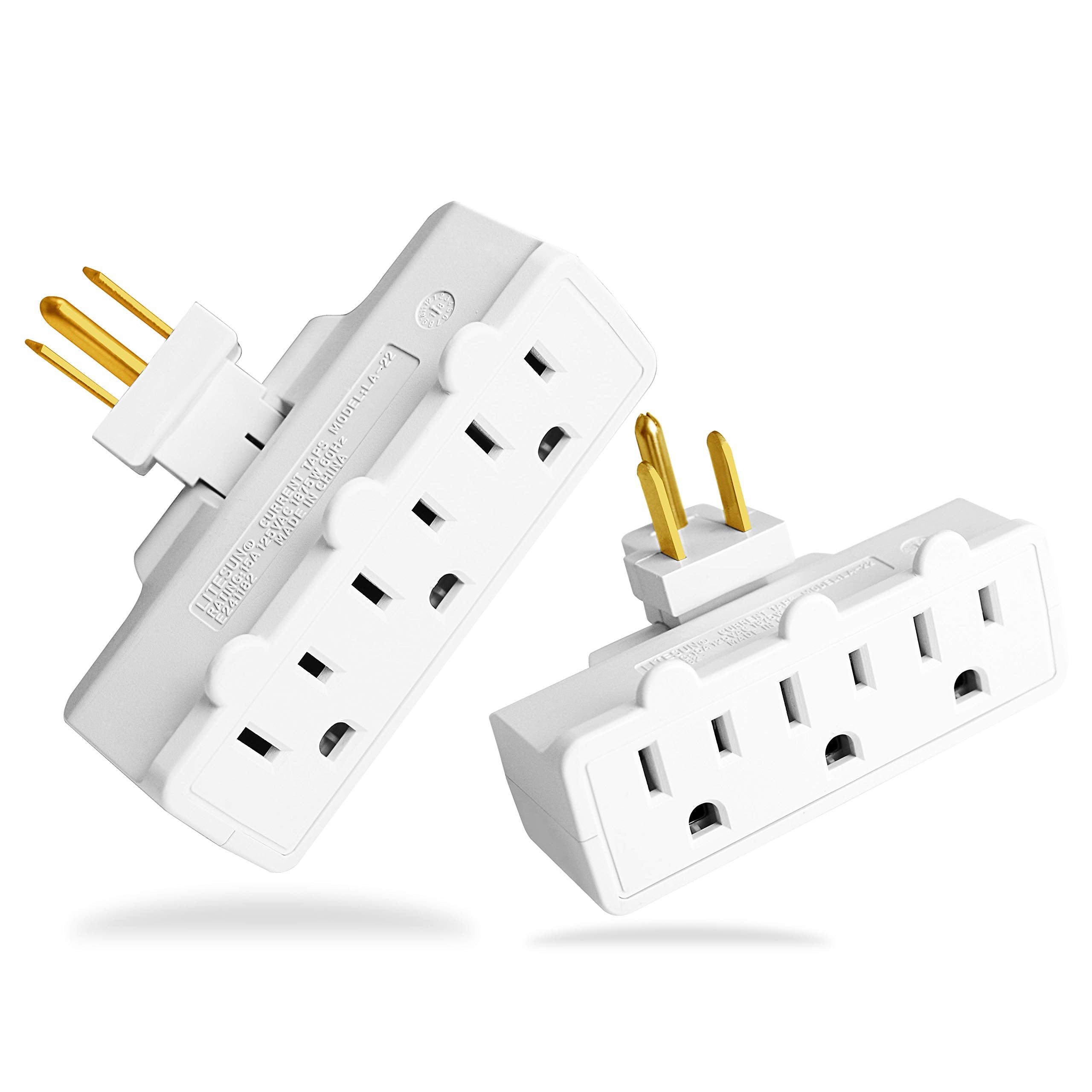 3 Outlet Swivel Wall Adapter, Grounded 180 Degree Electrical Plug Adapter, 3-Prong Outlet Tap, Ground Adapter Plug, Indoor Rated