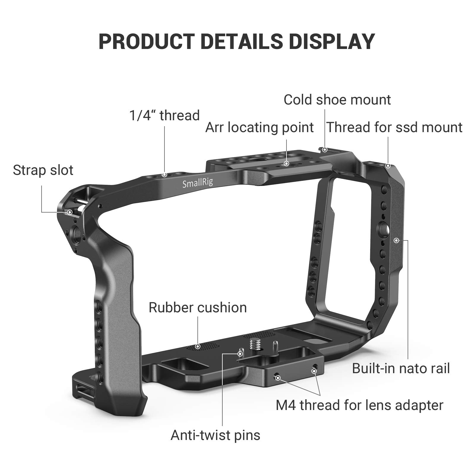 [New Version] Smallrig Bmpcc 4K & 6K Cage For Blackmagic Design Pocket Cinema Camera 4K & 6K W/Cold Shoe, Nato Rail - 2203