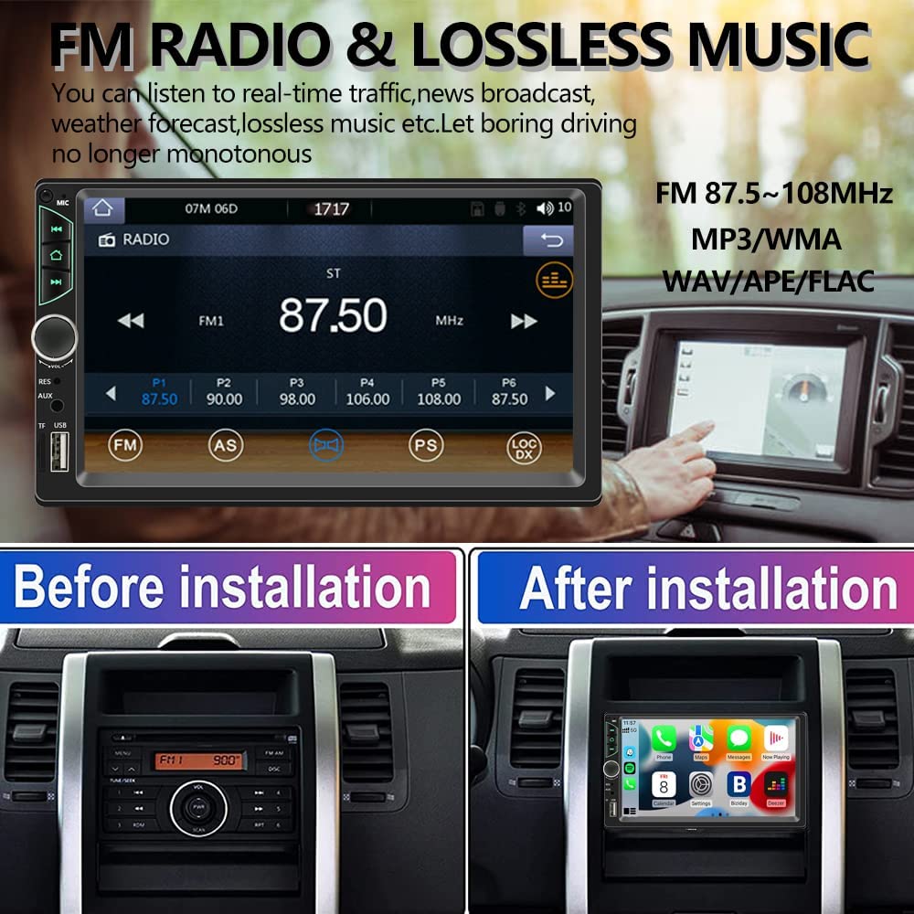 Double Din Car Stereo With Wireless Apple Carplay,Wireless Android Auto,7 Inch Hd Touch Screen Car Radio With Bluetooth, Car Aud