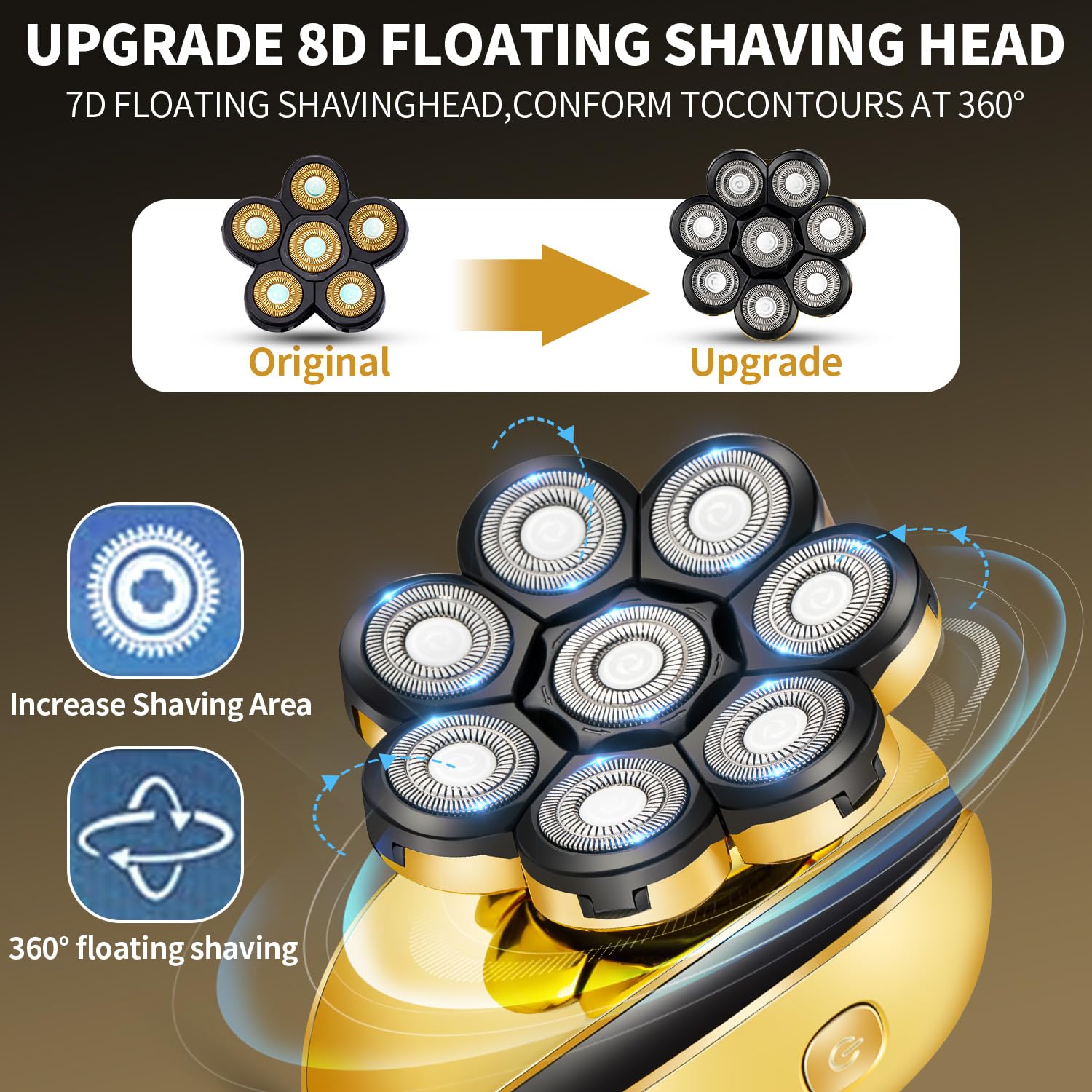 Votmoni 8D Head Shavers For Bald Men Electric Razor For Men Multifunctional Grooming 5 In 1 Wet Dry Rotary Shavers & Nose Ear Ha