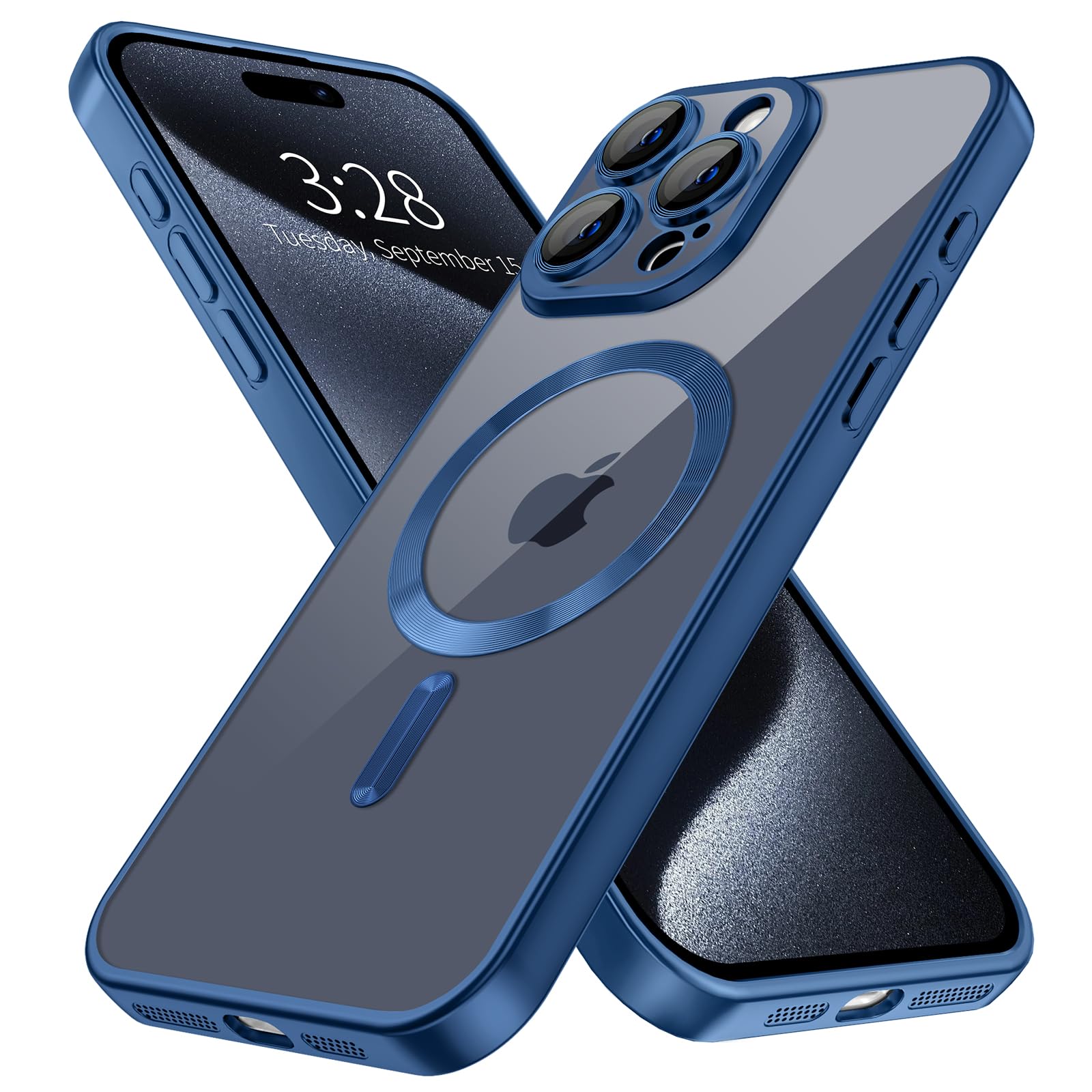 Hython Magnetic Clear Case For Iphone 15 Pro Max Case With Camera Lens Protector [Compatible With Magsafe] Plating Edge Slim Sof