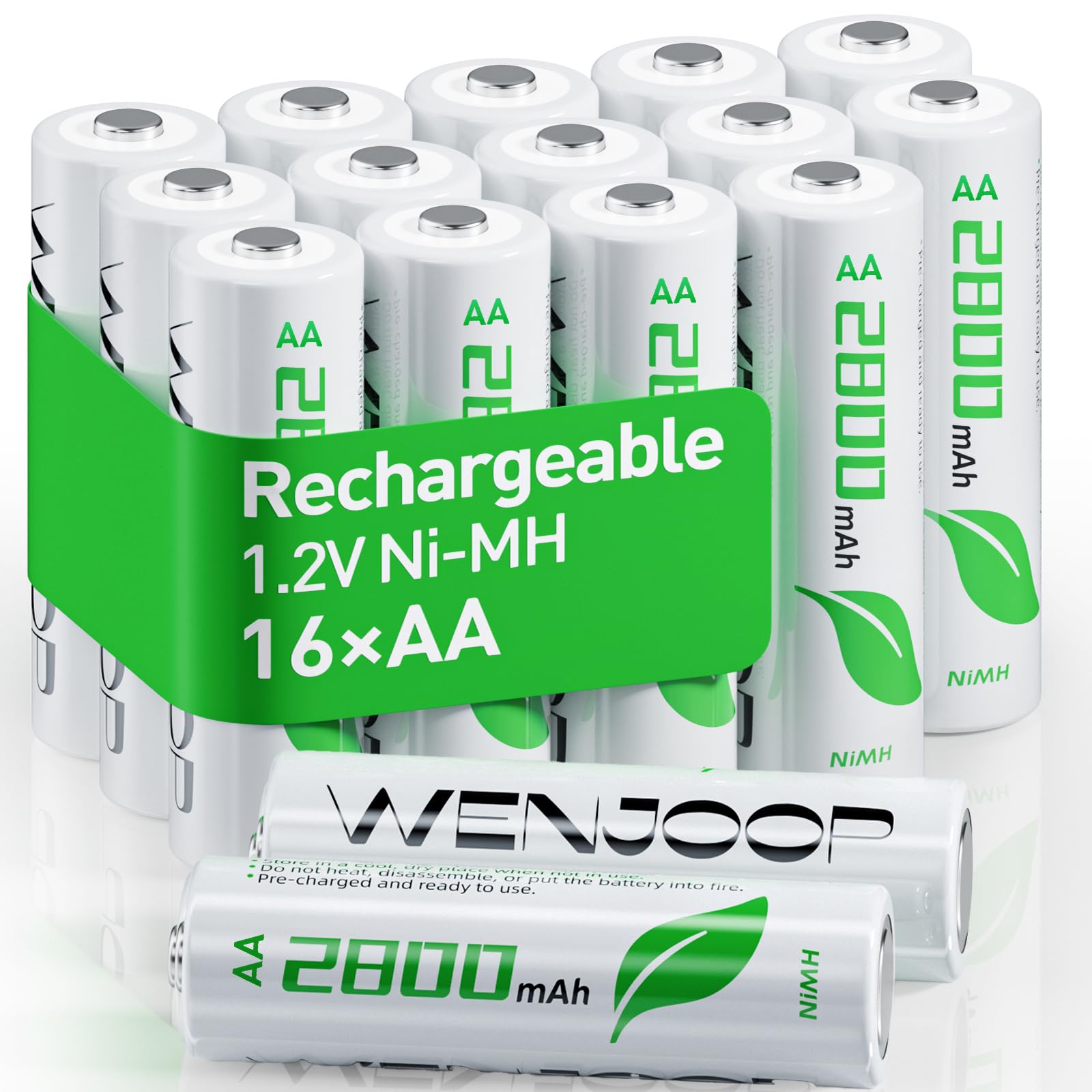 Wenjoop Rechargeable Aa Batteries, 2800Mah High Capacity, Nimh Aa Rechargeable Batteries 16Pack Long Battery Life Double Aa Batt