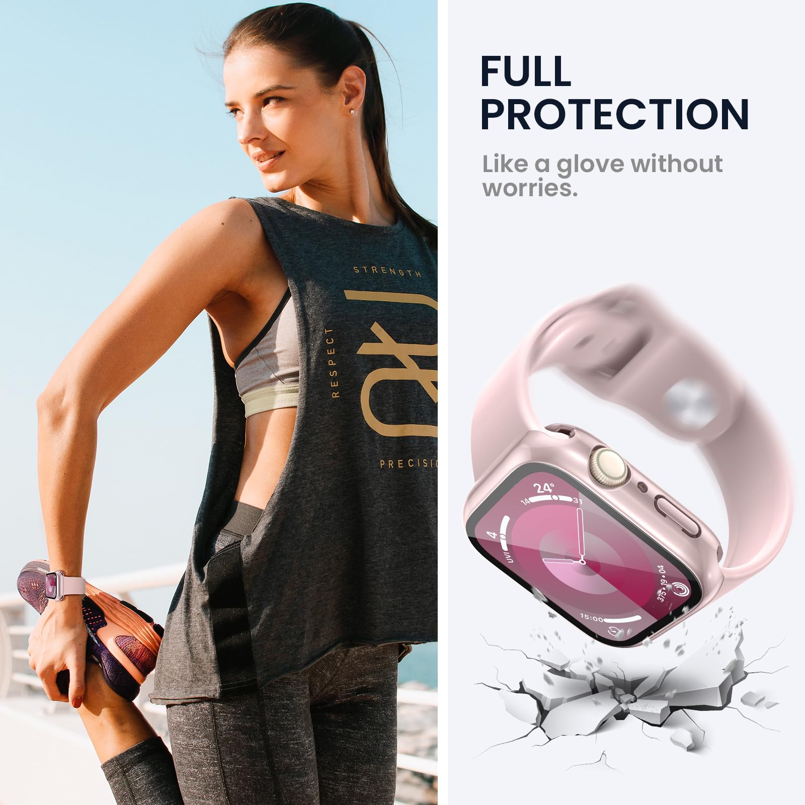 Tensea (2 In 1) For Waterproof Apple Watch Screen Protector Case Series 9 8 7 45Mm Accessories, Iwatch Protective Pc Face Cover