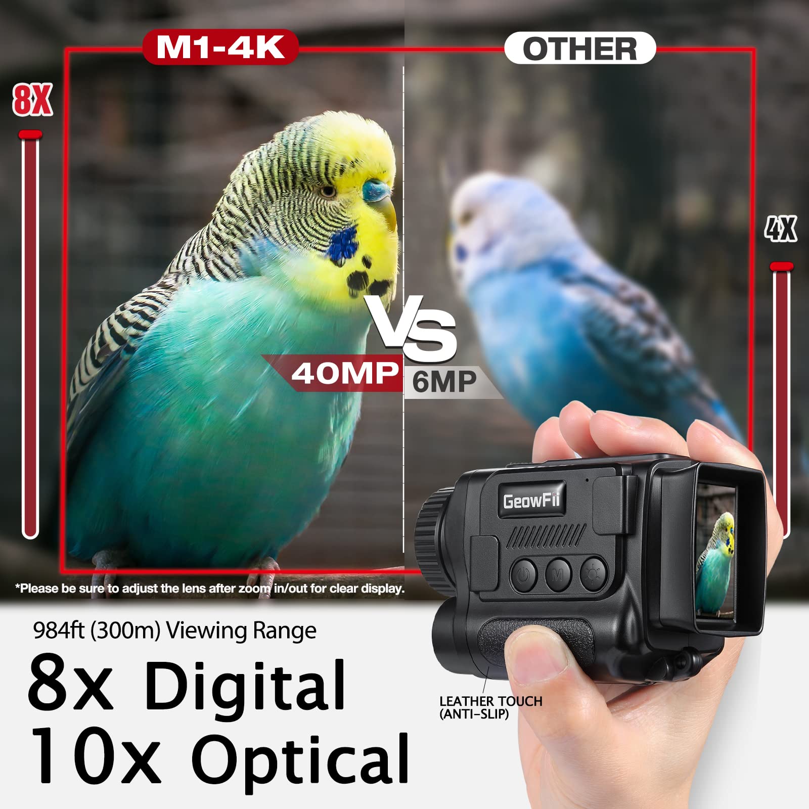 Geowfiitech Night Vision Monocular, 4K Infrared Digital Night Vision Goggles With 850Nm Ir, 40M Photo & 4K Video, 984Ft Range, 8