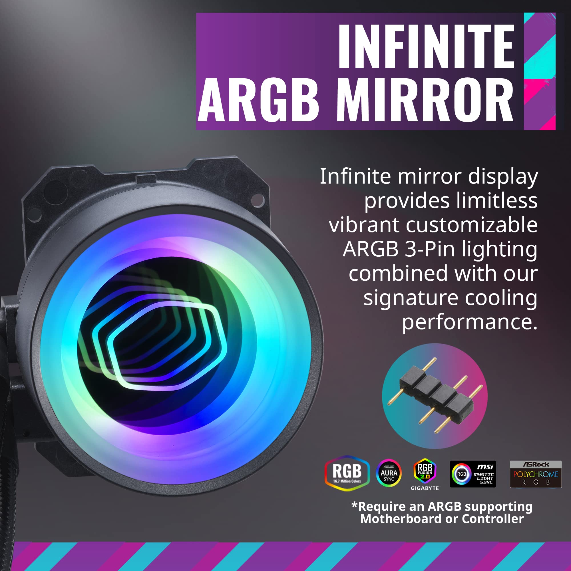 Cooler Master Masterliquid Ml280 Mirror Close-Loop Aio Cpu Liquid Cooler, Argb Mirror Pump, Dual Chamber Pump, Sickleflow 140 Pw