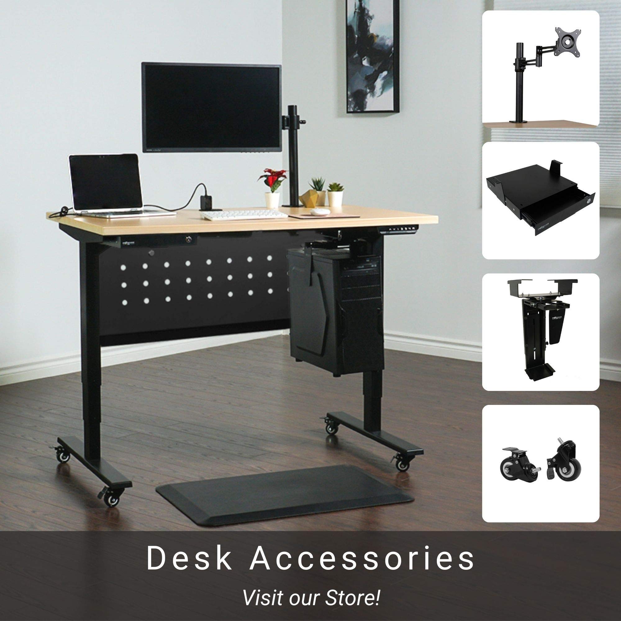 Progressive Automations Progrerssive Desk Adjustable Cpu Holder And Spacer Kit, Pc Desk Mount. Standing Desk Accessories
