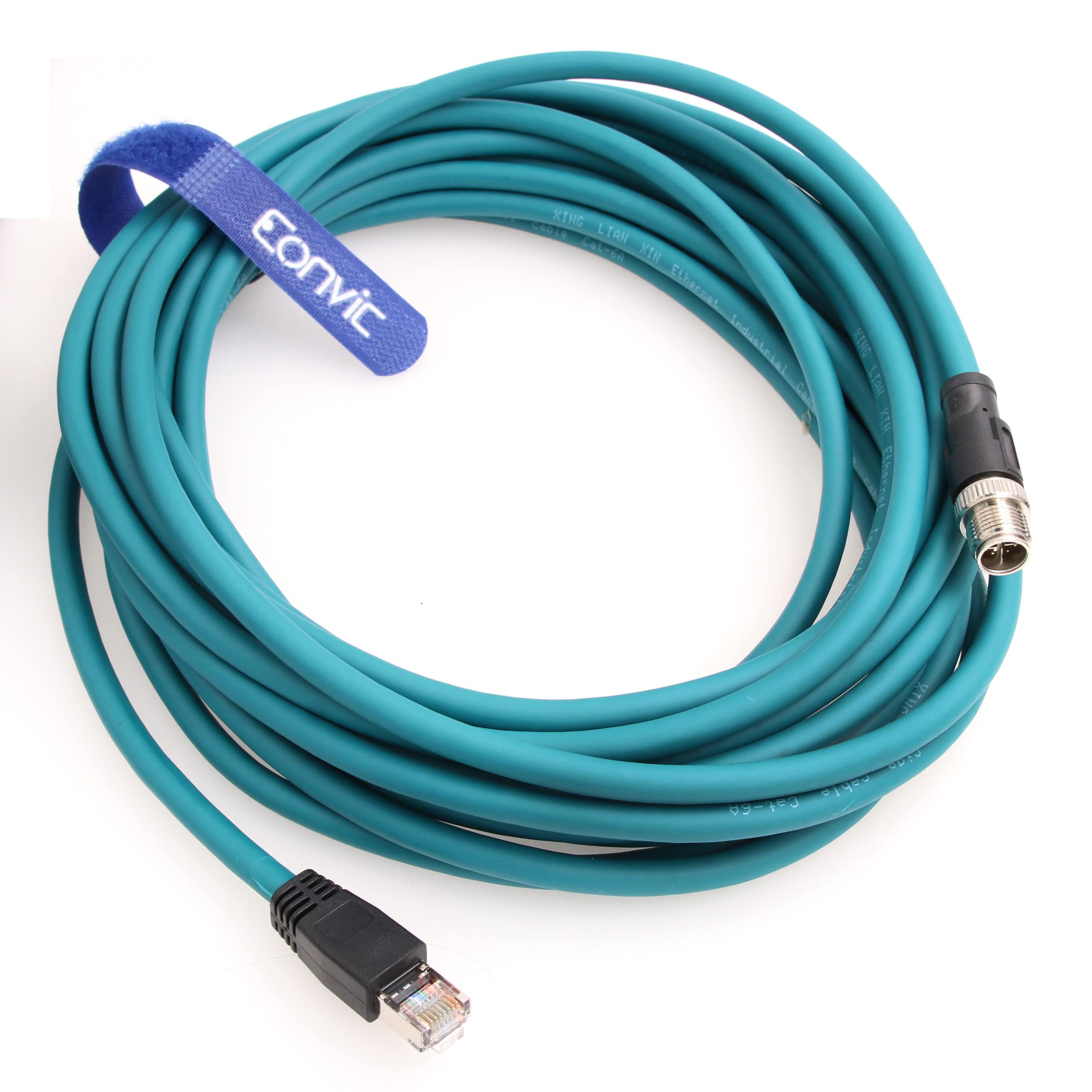Eonvic Ethernet Shielded Cable M12 X Type 8 Position To Rj45 Cat 7E Waterproof Industrial Network High Flex Cable For Cognex (15M, Blue)