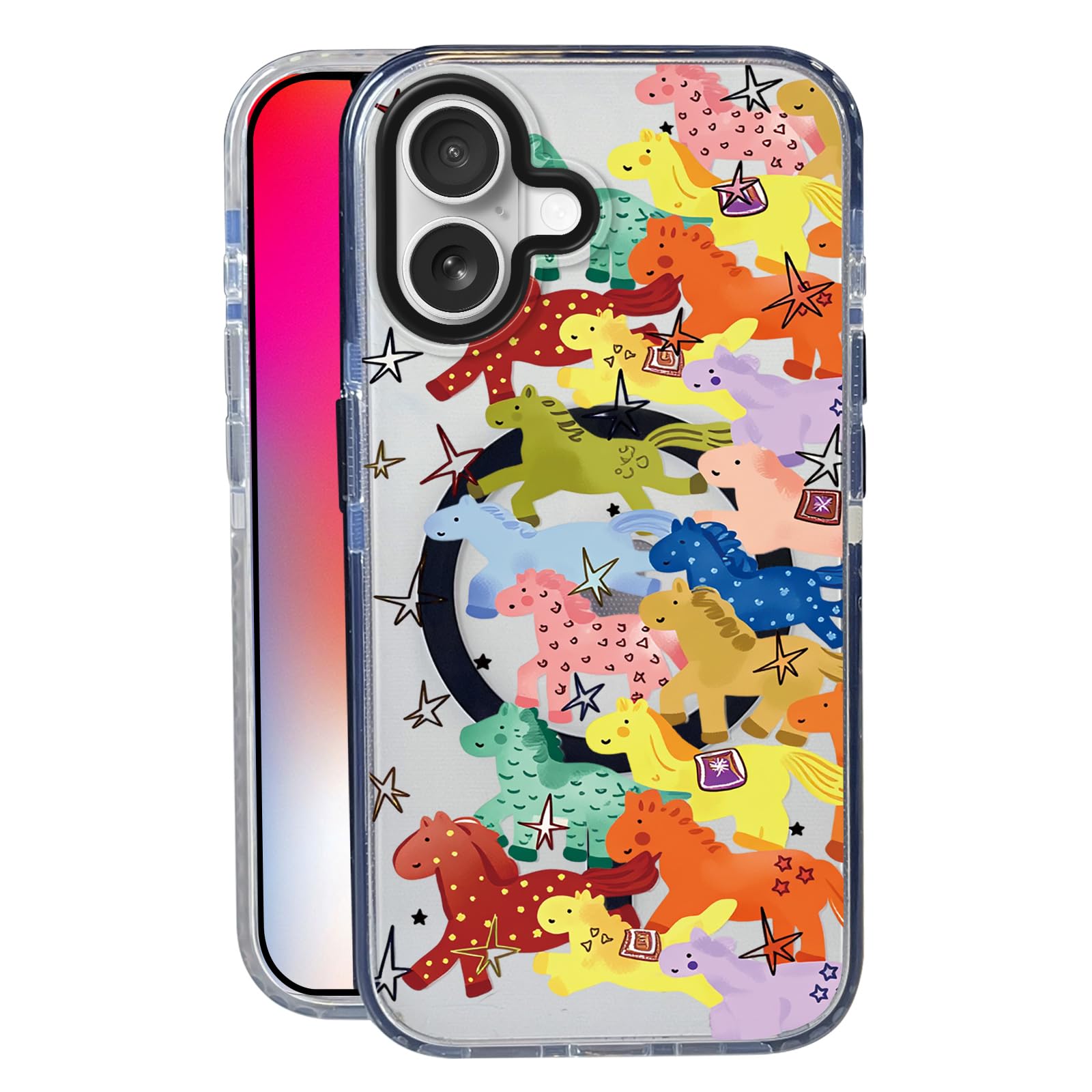 Nimeey Colorful Horse for iPhone 17 Case,MagSafe Compatible,Matte Soft Slim Shockproof Cover,Anti-Fingerprint,Anti-Yellowing,Ant