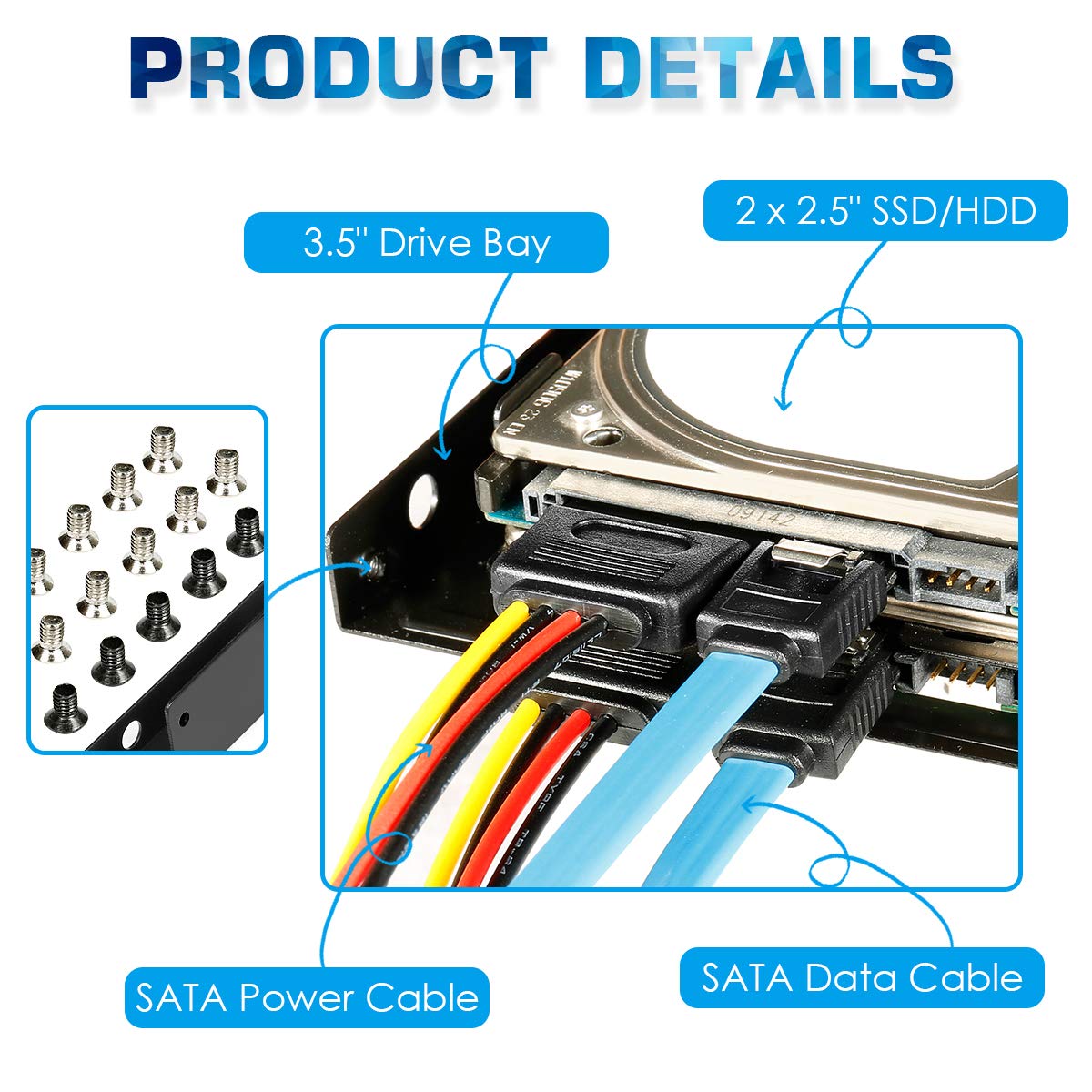 Dual Ssd/Hdd Metal Mounting Bracket Kit 2.5 To 3.5, Convert Any 2.5 Inch Solid State Drive/Hdd Into One 3.5 Inch Drive Bay