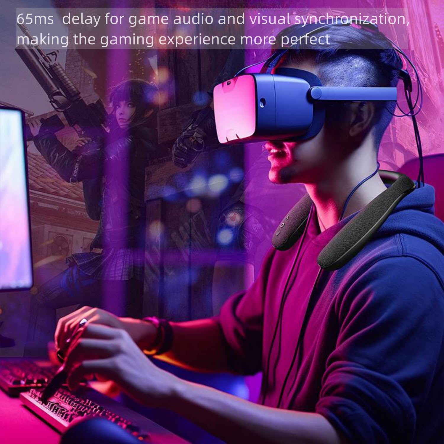 Vanpeuso Neckband Speakers   Built In Mic, 12H Playtime, Type C Quick Charging, Wireless Wearable Neck Speaker 3D Stereo Sound F