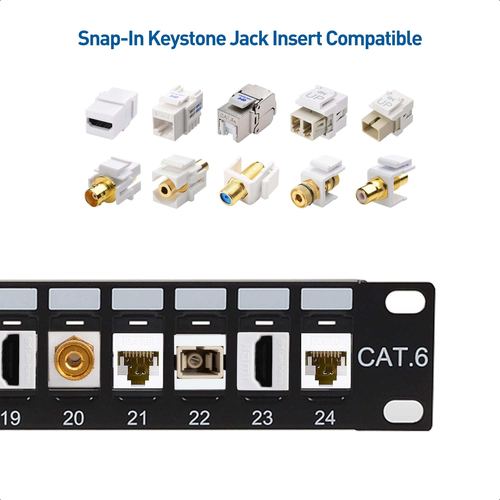 Cable Matters Rackmount or Wall Mount 1U 24 Port Keystone Patch Panel with Cable Management and Support Bar (19 inch Blank Patch Panel for Keystone Jacks/Keystone Panel)