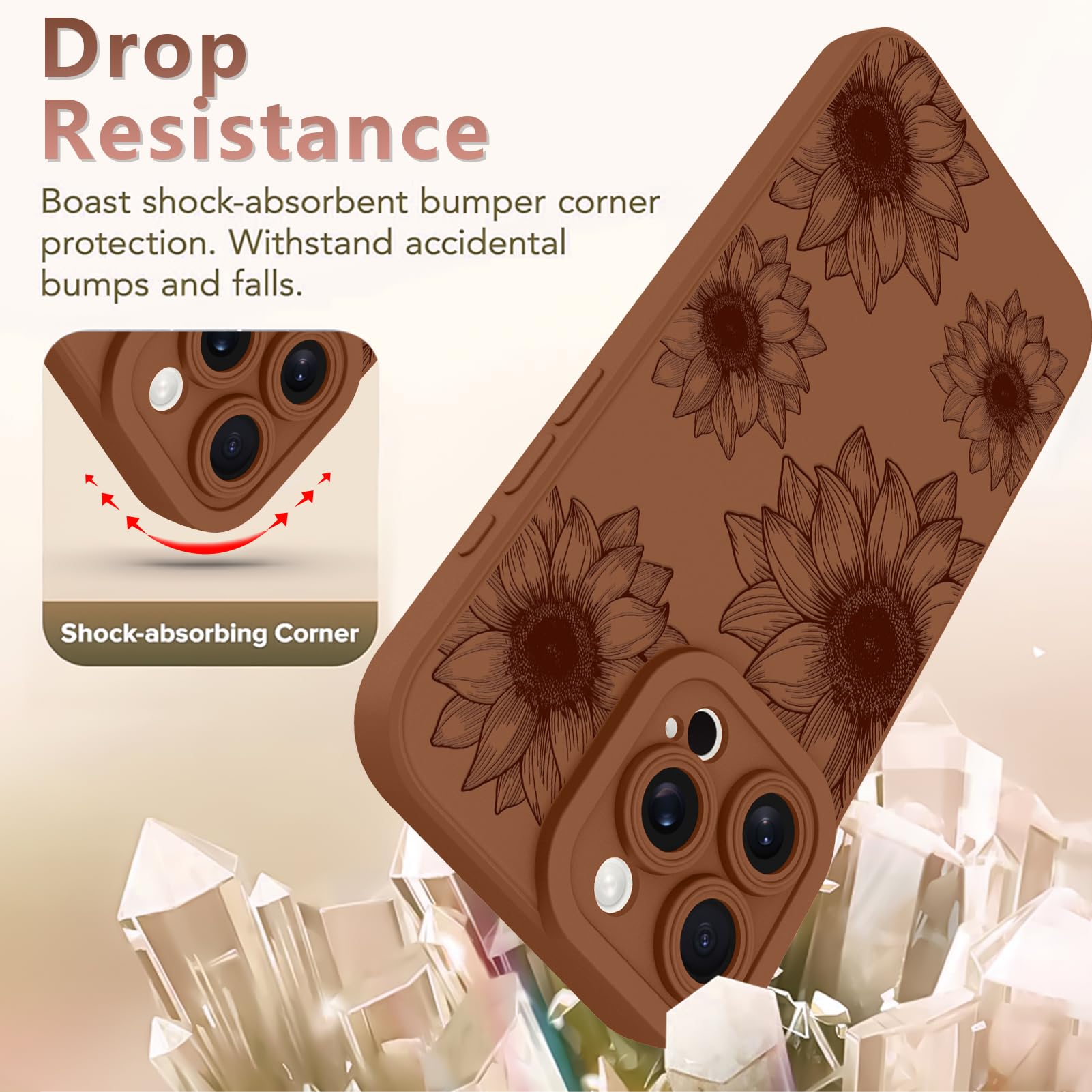 Ook Floral Case For Iphone 16 Pro Max Case, Cute Sunflower Floral Blooms Design Soft Tpu Shockproof Protective For Women Girls S