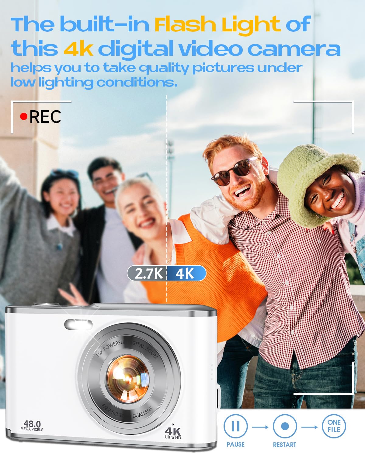 4K Digital Camera, Autofocus 48Mp Vlogging Camera For Photography Compact Point And Shoot Digital With 16X Zoom, 32Gb Card, 2.8