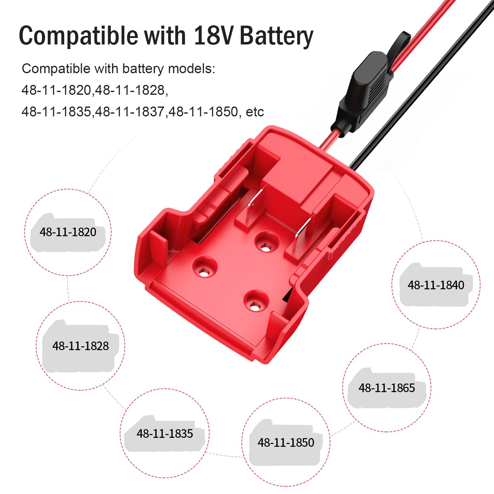 Kzreect Battery Adapter Compatible With Milwaukee 18V Battery, Conversion Kit With Fuse Holder And Wire Harness Connector Compat
