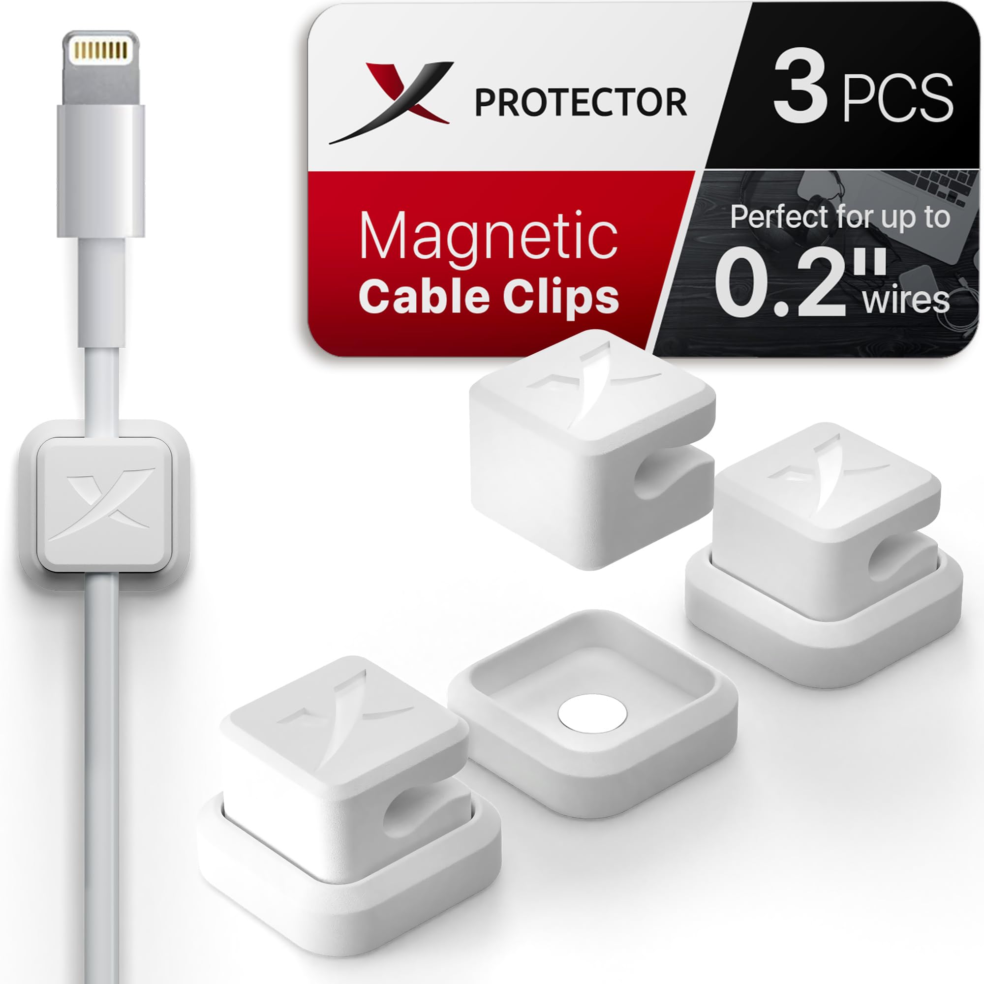 Magnetic Cable Holders X Protector 3 Pcs   Premium Cable Clips   Self Adhesive Cable Holder For Car   Cord Organizer For Desk  
