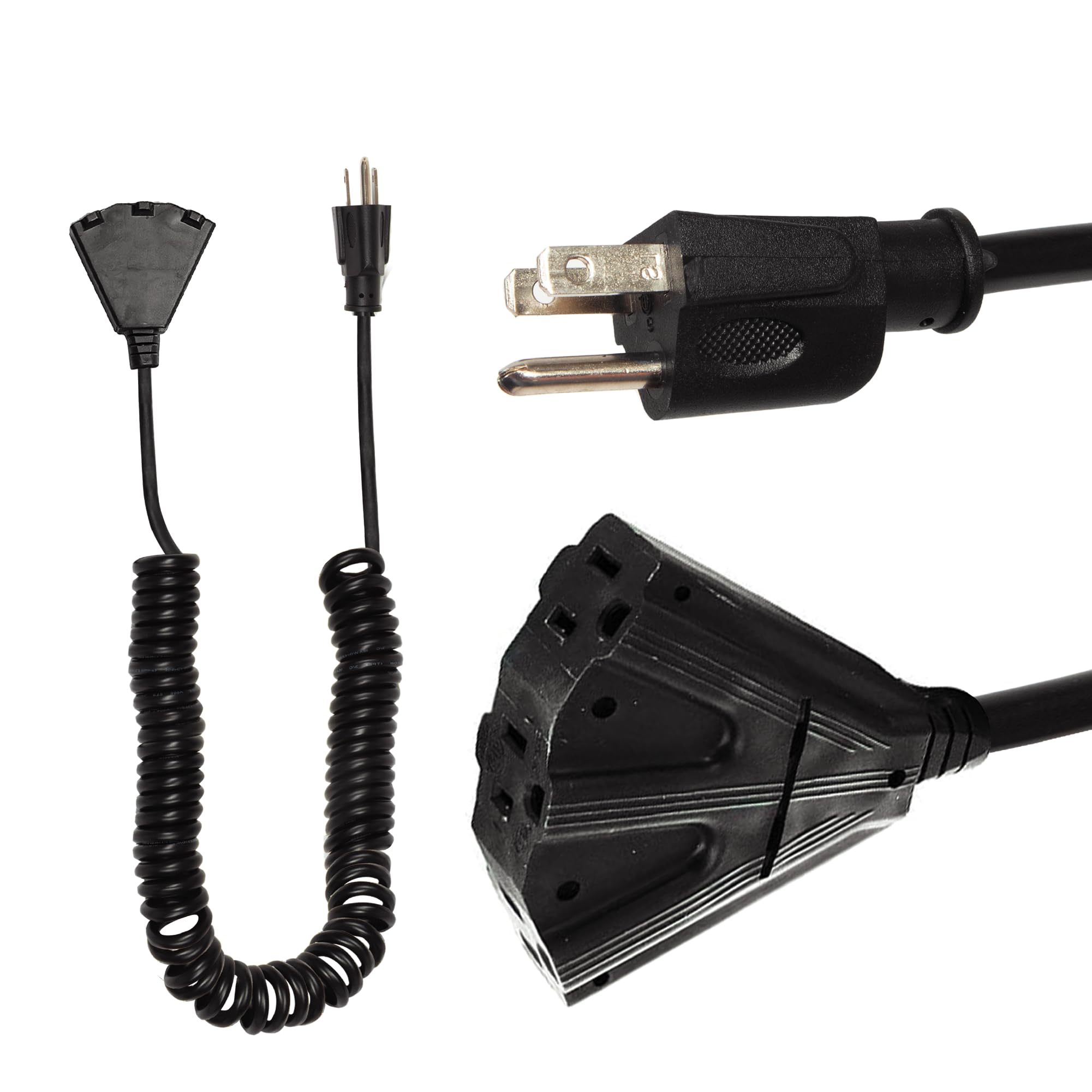 Iron Forge Cable 3 Outlet Black Outdoor Coiled Extension Cord 10 Ft, 16/3 Sjeow Oil Resistant & Flame Retardant Power Cord 13 Am