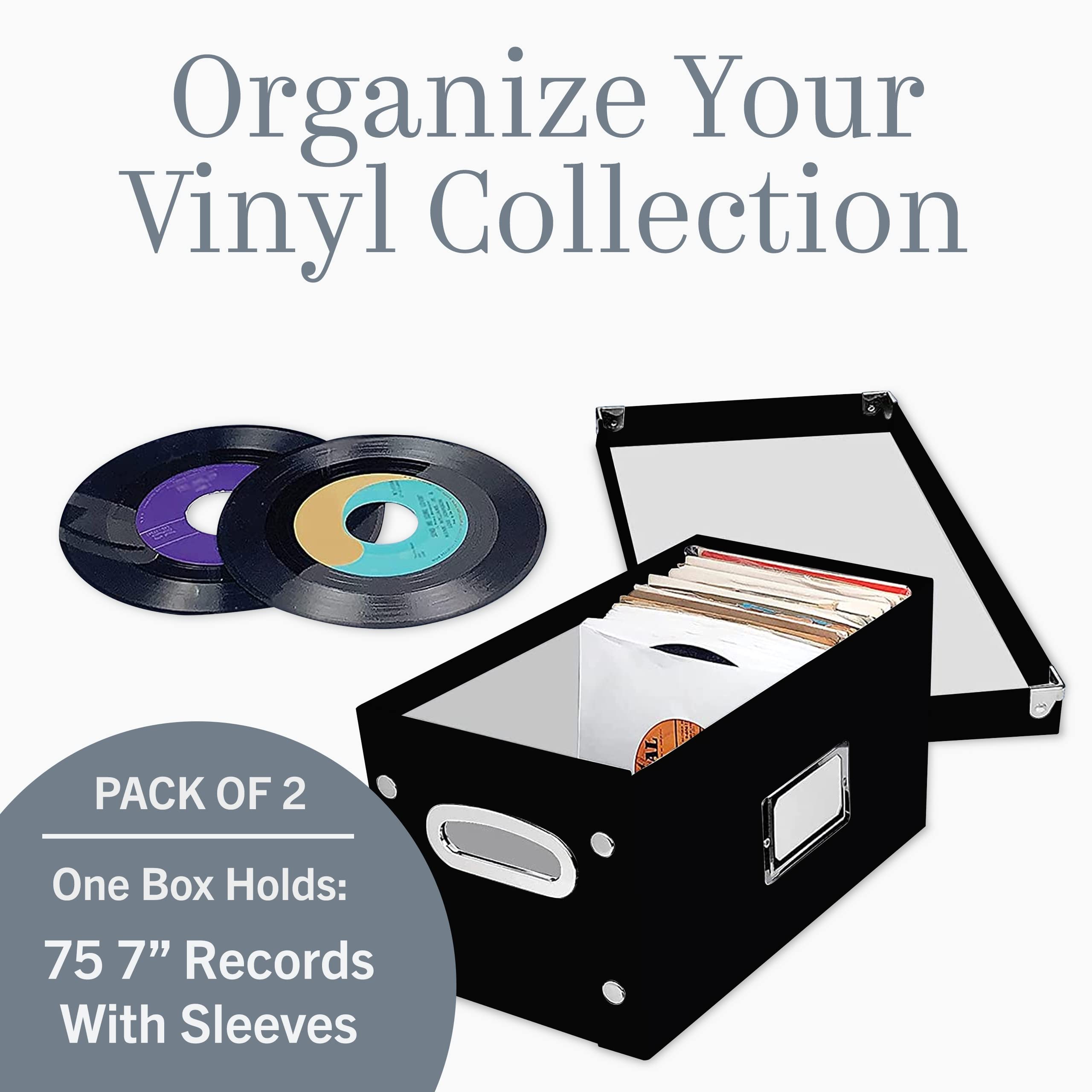 Snap N Store Vinyl Record Storage Box   7''/45 Rpm   2 Pack  Crate Holds Up To 75 Vinyl Albums   Black