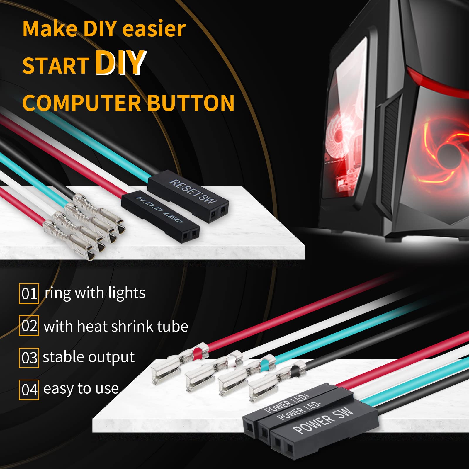 Starelo 12Mm Computer Case Diy Restart Instant Button Installation And Replacement, Metal Self Resetting Button Switch, Blue Led