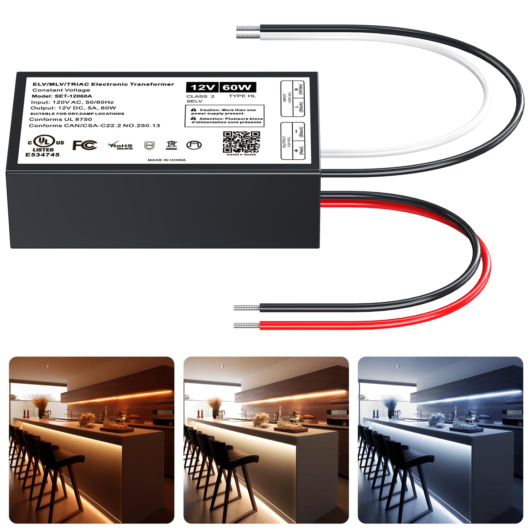 60W Dimmable Led Driver 12V,Triac Elv/Mlv Led Transformer Compatible With Lutron&Leviton Switches,Dimmable Led Power Supply For