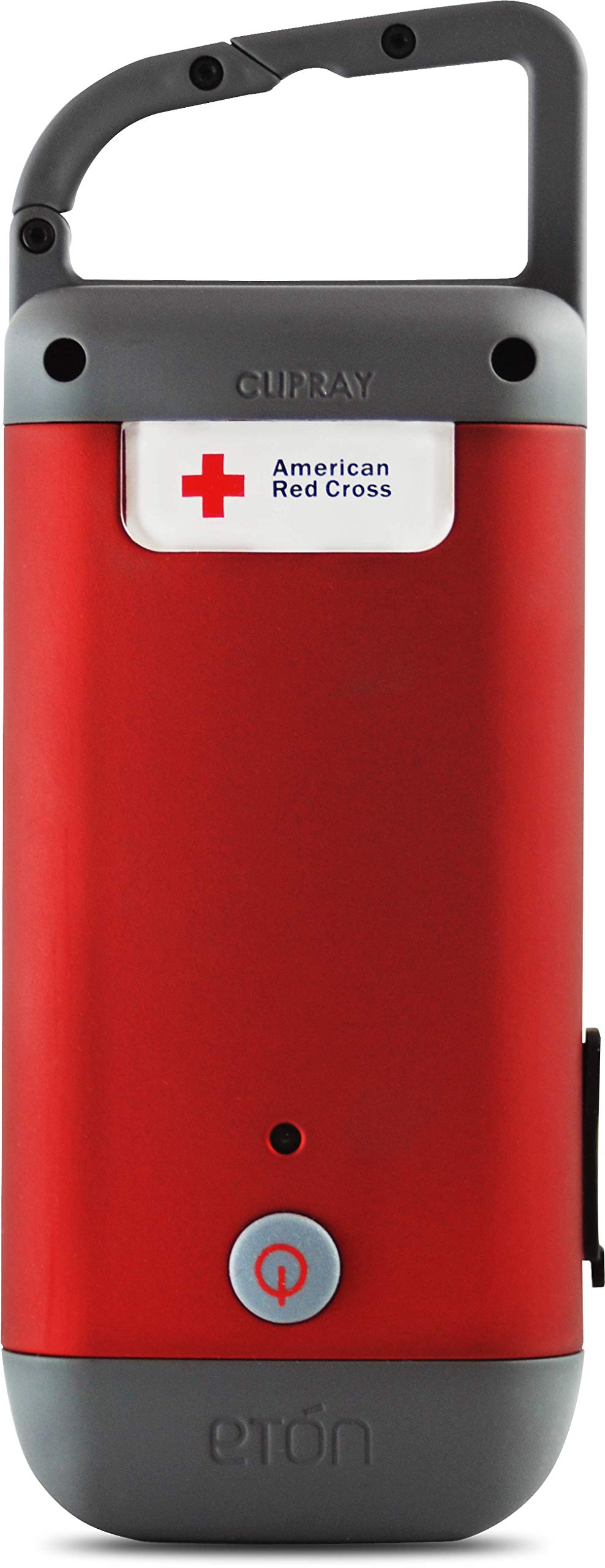 Eton American Red Cross Crank Powered Clipray Clip On Flashlight & Smartphone Charger, Solar Powered, Hand Crank, Cherry Red, Co