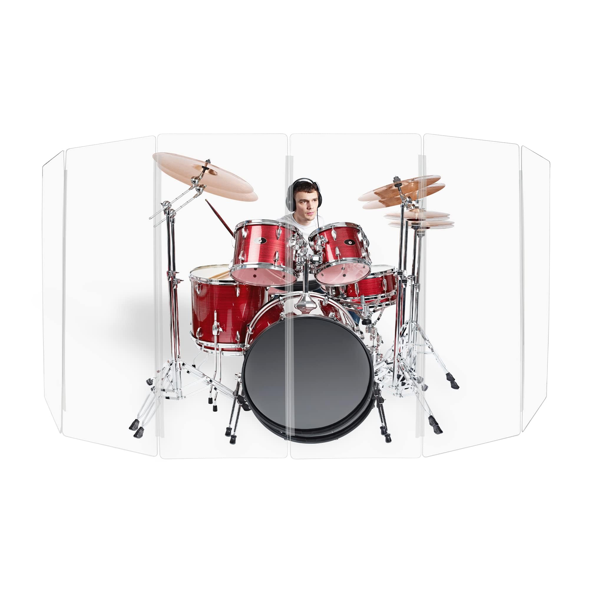 PENNZONI Drum Shield 5ft w/Plastic Hinges, Comes w/ 6 Drum Panels & Plastic Hinges, Premium Clear Acrylic Panels, Drum Screen