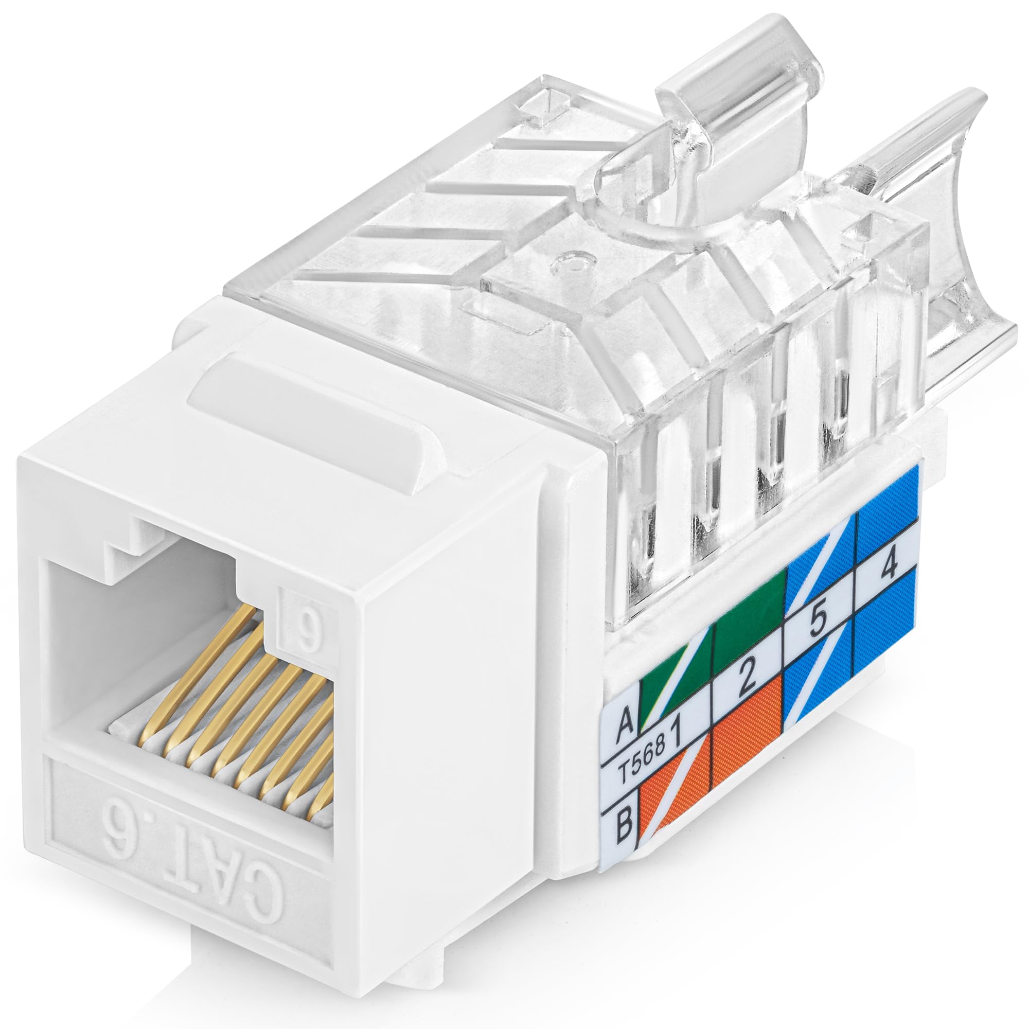 Everest Media Solutions 45 Angled Cat6 Keystone Jack In White   Slim Profile Rj45 Ethernet Connector   Compatible With 45 Angled