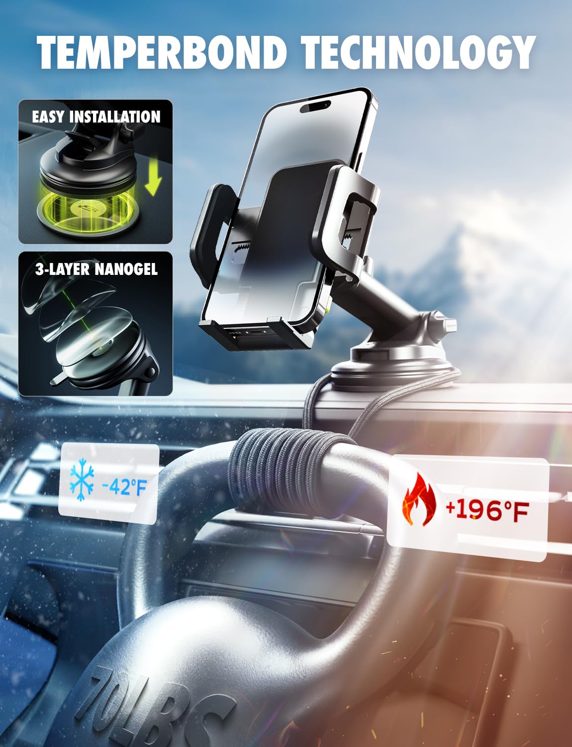 Bracketron Cell Phone Holders For Your Car - Tripgrip Extend Phone Holder For Car Dashboard & Windshield, One-Hand Release, 360