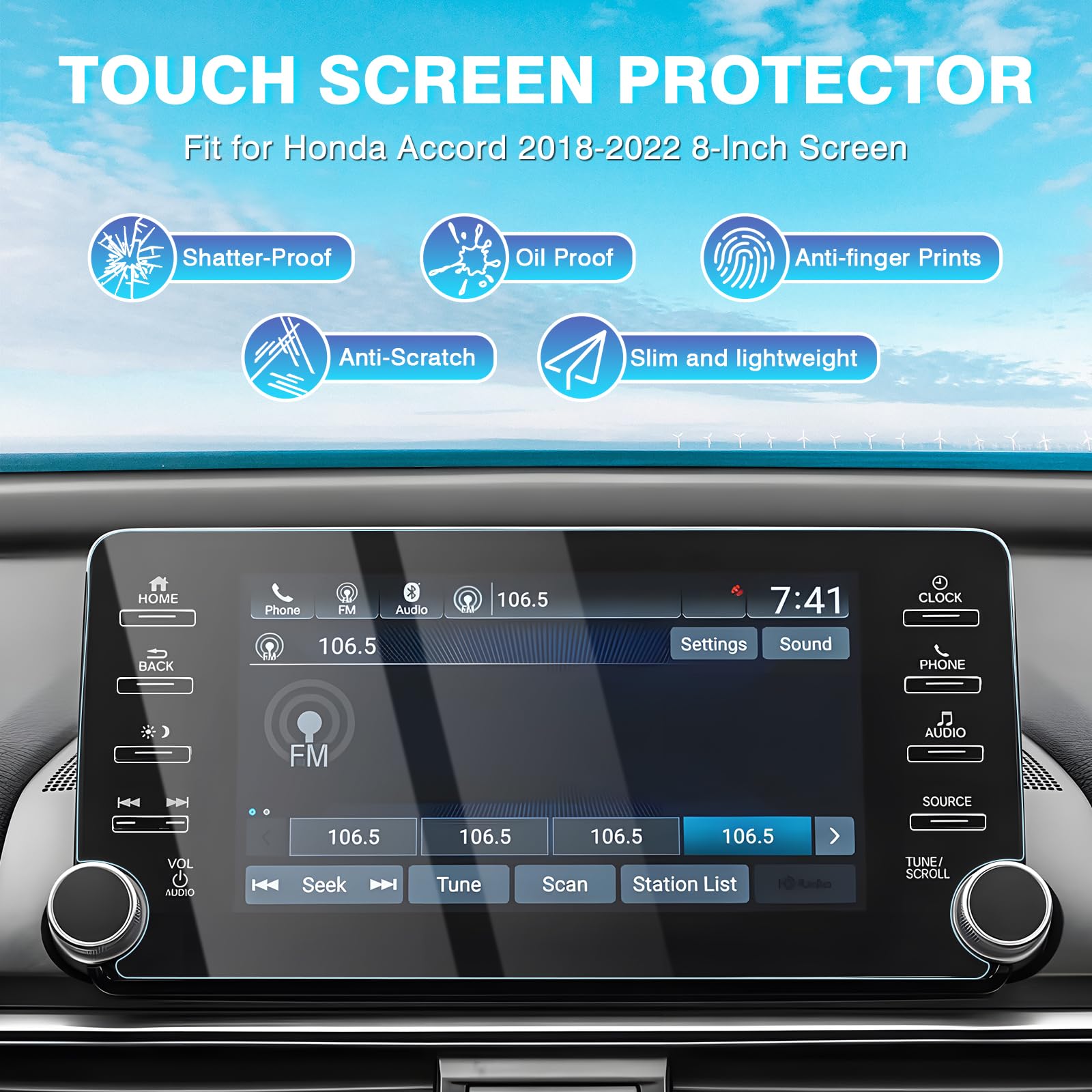 Karltys 2 Pack 8 Inch Screen Protector For Honda Accord Ex Ex L Sport Touring 2018 2022, Accord Touchscreen Tempered Glass Ultra Clear Car Radio Screen Cover Anti Glare (8 Button Holes)