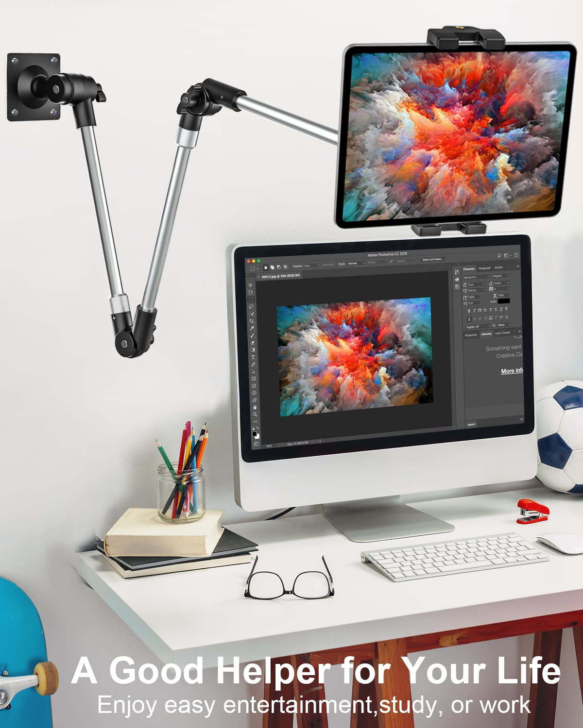 Woleyi Adjustable Tablet Wall Mount Holder   35 Inch Foldable Arm Phone Ipad Mount For Wall, Webcam Stand Camera Mount, Fit For