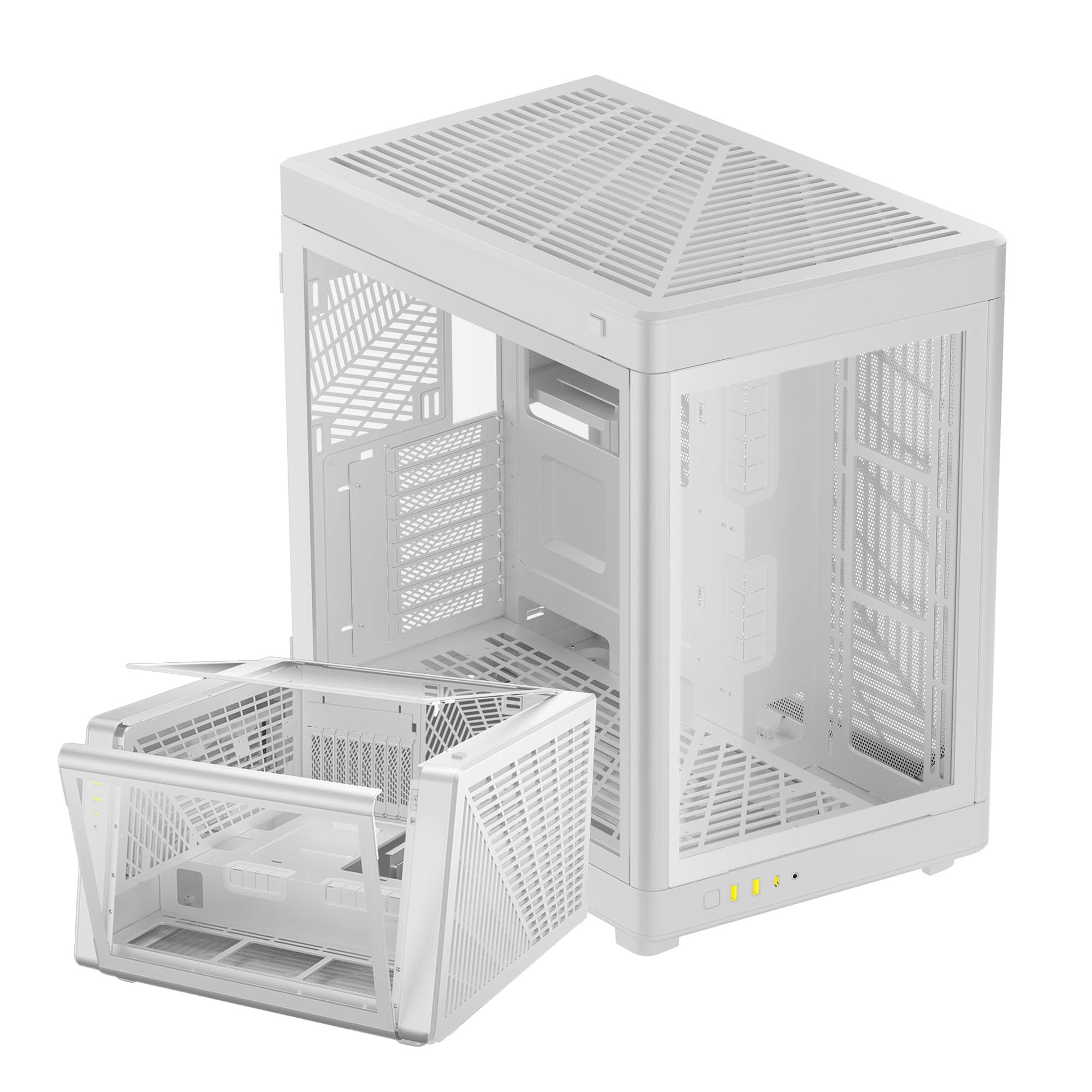 Gamdias Rgb Dual Chamber Tempered Glass Gaming Pc Case, 2 Way Standing W/Vertical & Horizontal Orientaton & One Touch Open Compu