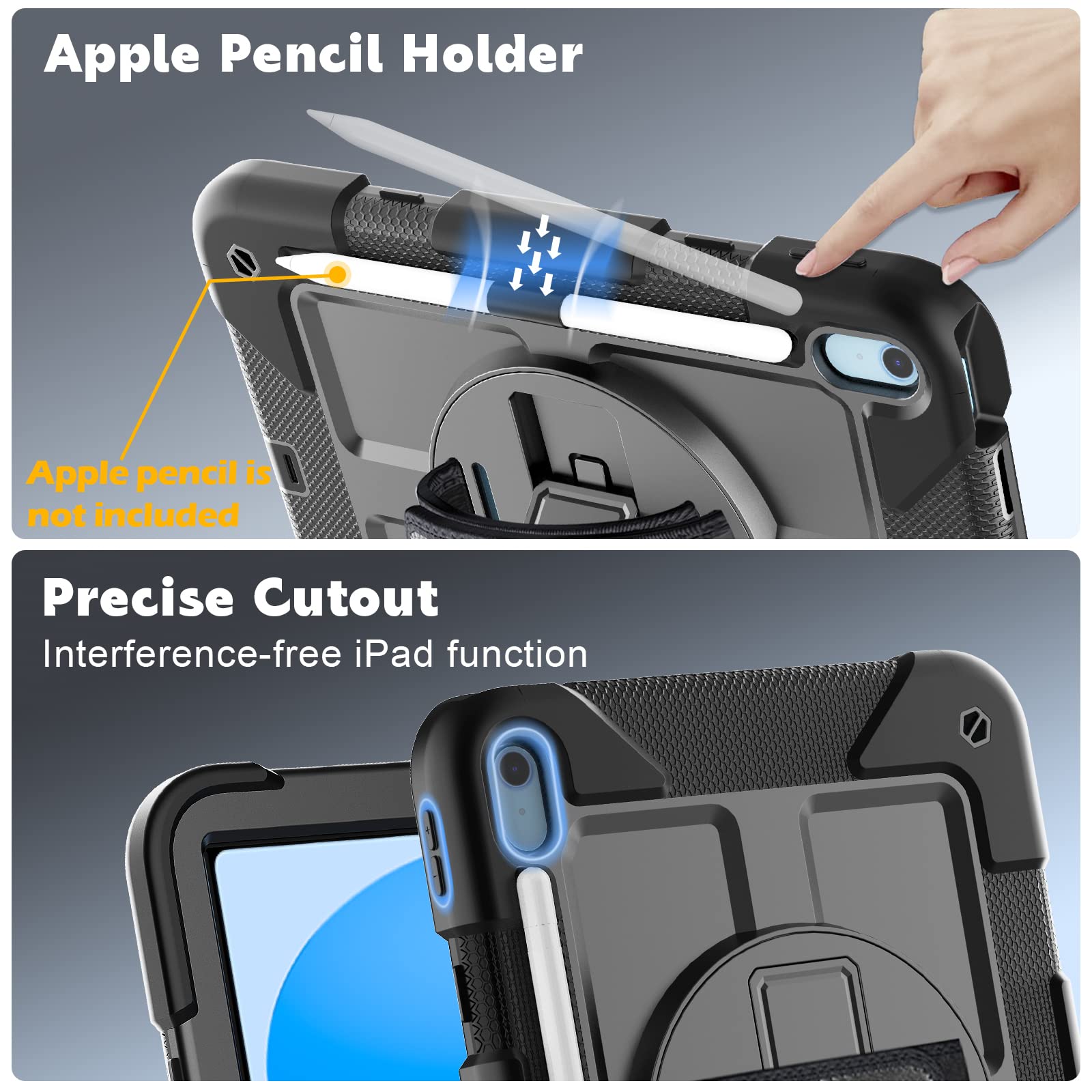 Bmouo Ipad 10Th Generation Case 10.9 Inch 2022   With Screen Protector, 360 Rotating Stand & Pencil Holder & Hand & Shoulder Str