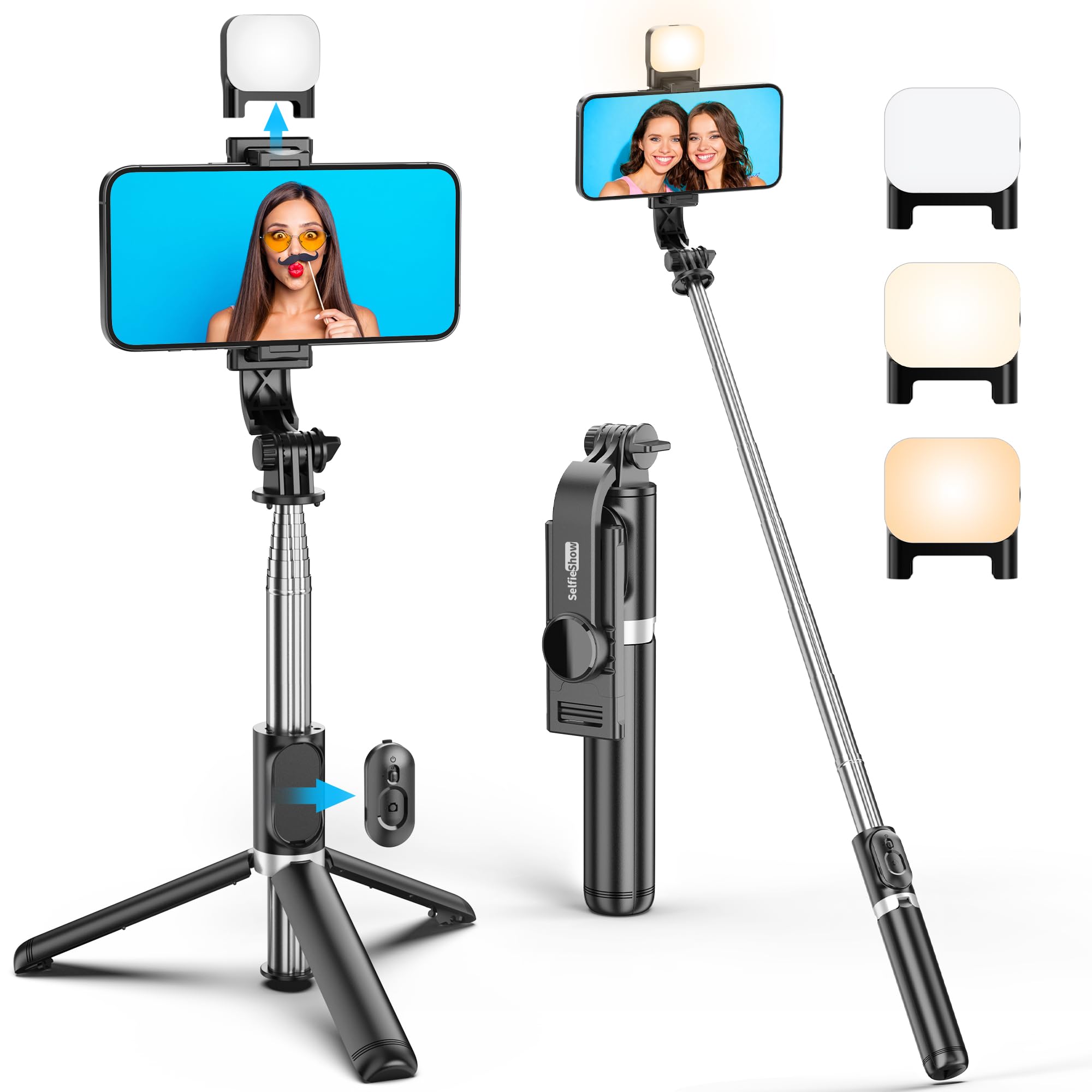 Portable 41 Inch Selfie Stick Phone Tripod With Wireless Remote Extendable Tripod Stand 360 Rotation Compatible With Iphone 14 1