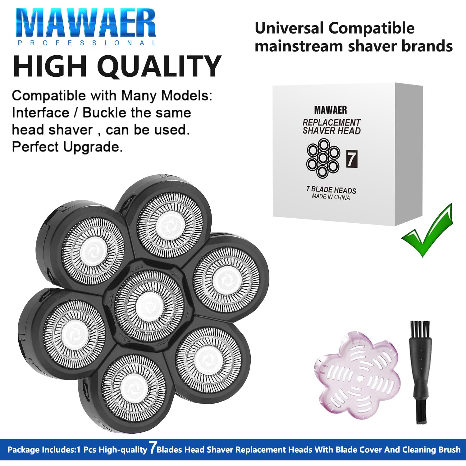 Mawaer Upgrade 7 Blades Head Shaver Replacement Heads Compatible With Freedom Gold Shaver And Some Brands. 7D Electric Shaver Re