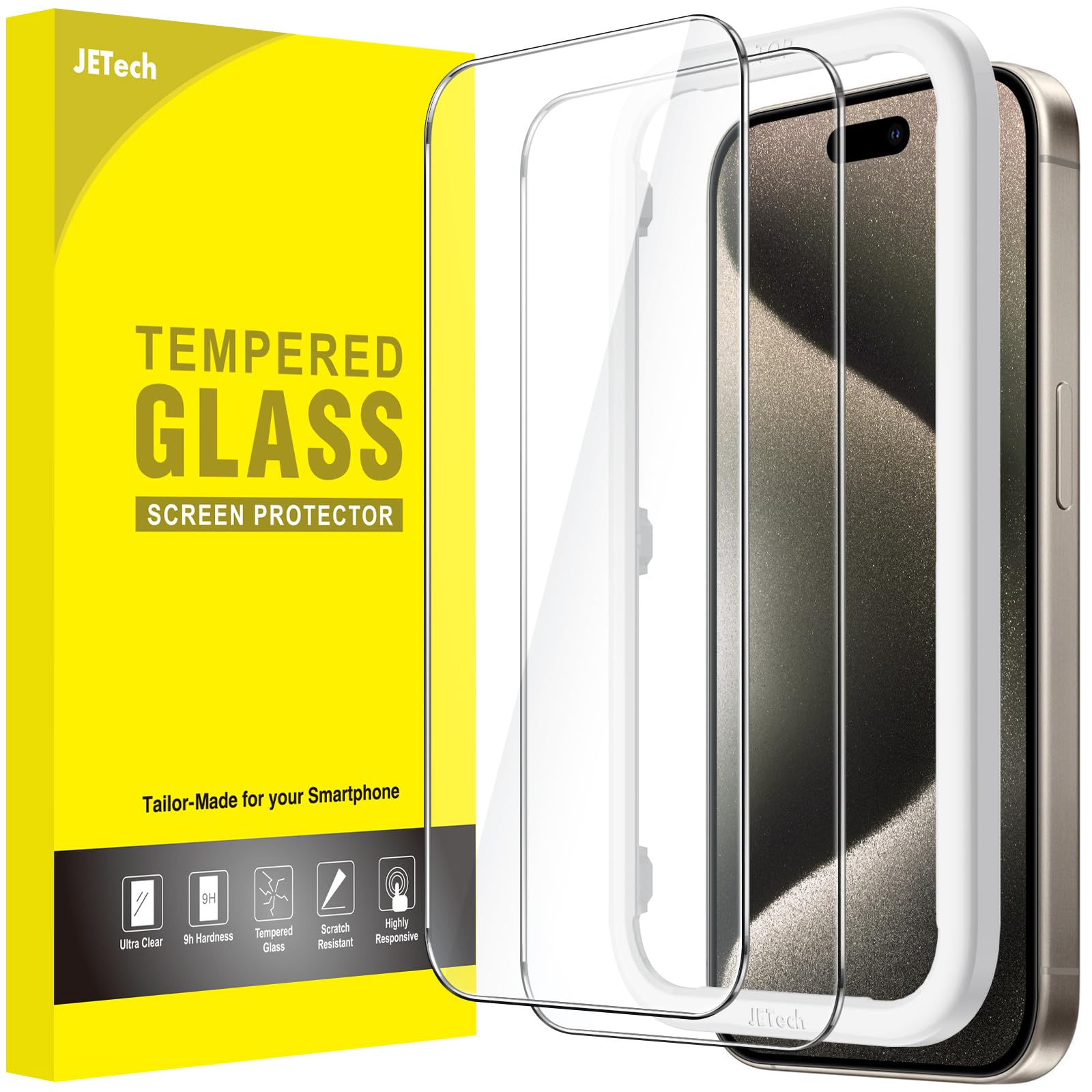 Jetech Screen Protector For Iphone 15 Pro Max 6.7 Inch, Bubble Free, Tempered Glass Film With Easy Installation Tool, Case Frien