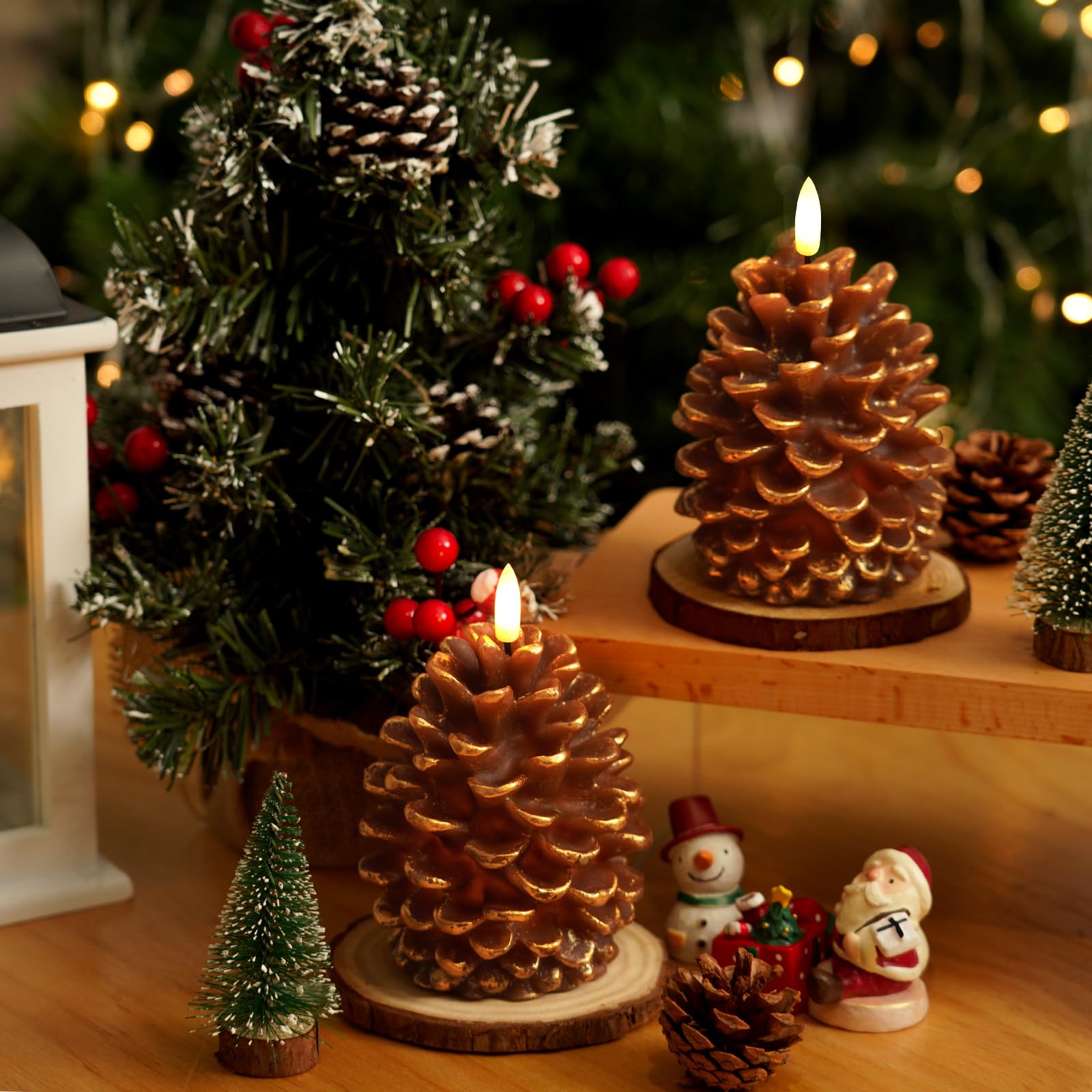 Homemory 2 Pcs Flameless Pine Cone Candles, Led Candles With 6H Timer, Real Wax Battery Operated Candles For Fireplace Decor, Ho
