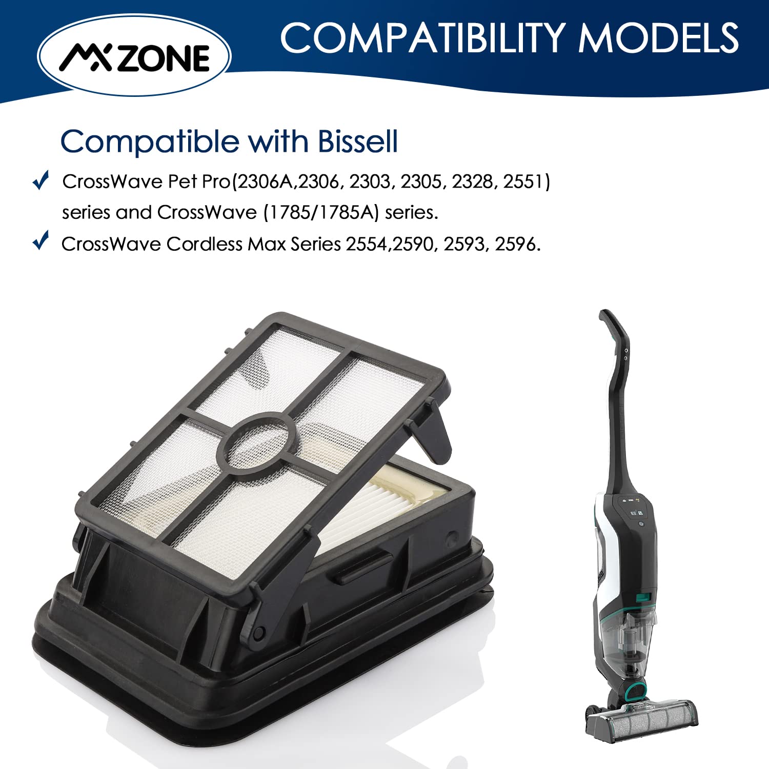 2 Pack 1866 Replacement Filters Fits For Bissell Crosswave 1785 2306 2551 2554 Crosswave Cordless Max All In One Wet Dry Vacuum