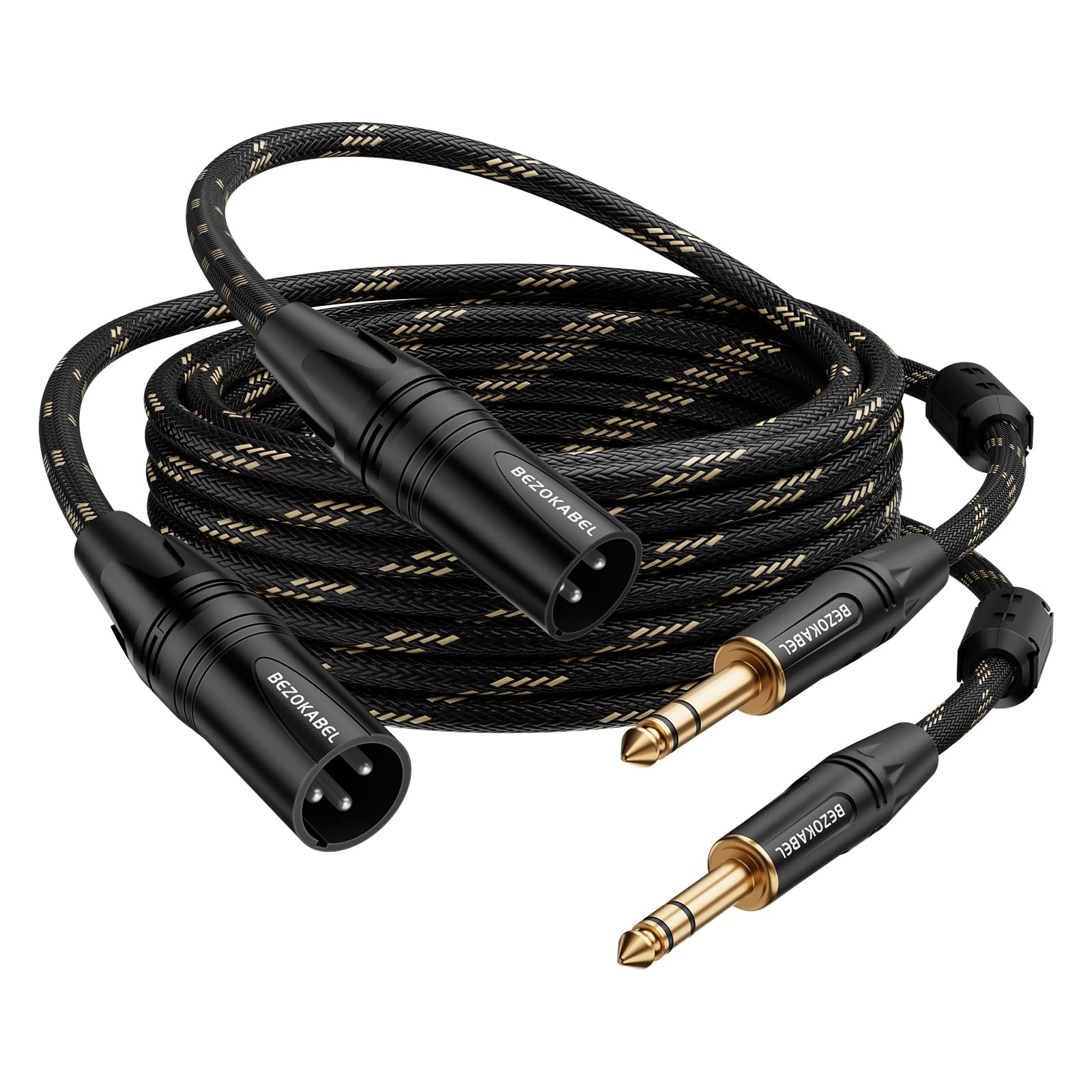 Bezokabel Xlr To 1/4 Inch(6.35Mm) 25Ft 2Packs, Xlr Male To 1/4 Male, Trs To Xlr Cable, Quarter Inch To Xlr Microphone Cable Nylo