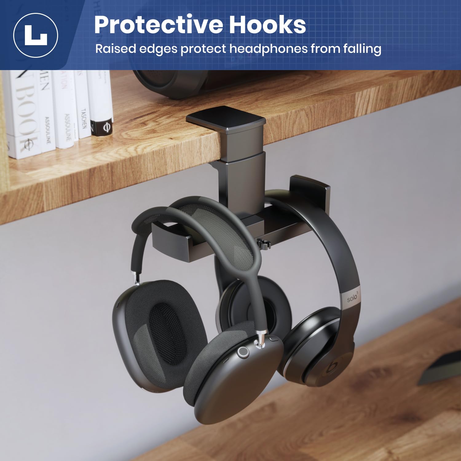 Dual Headphone Stand Holder   Eurpmask 2 In 1 Pc Gaming Headset Hooks, 360 Degree Rotating Headphone Hanger With Adjustable Clam