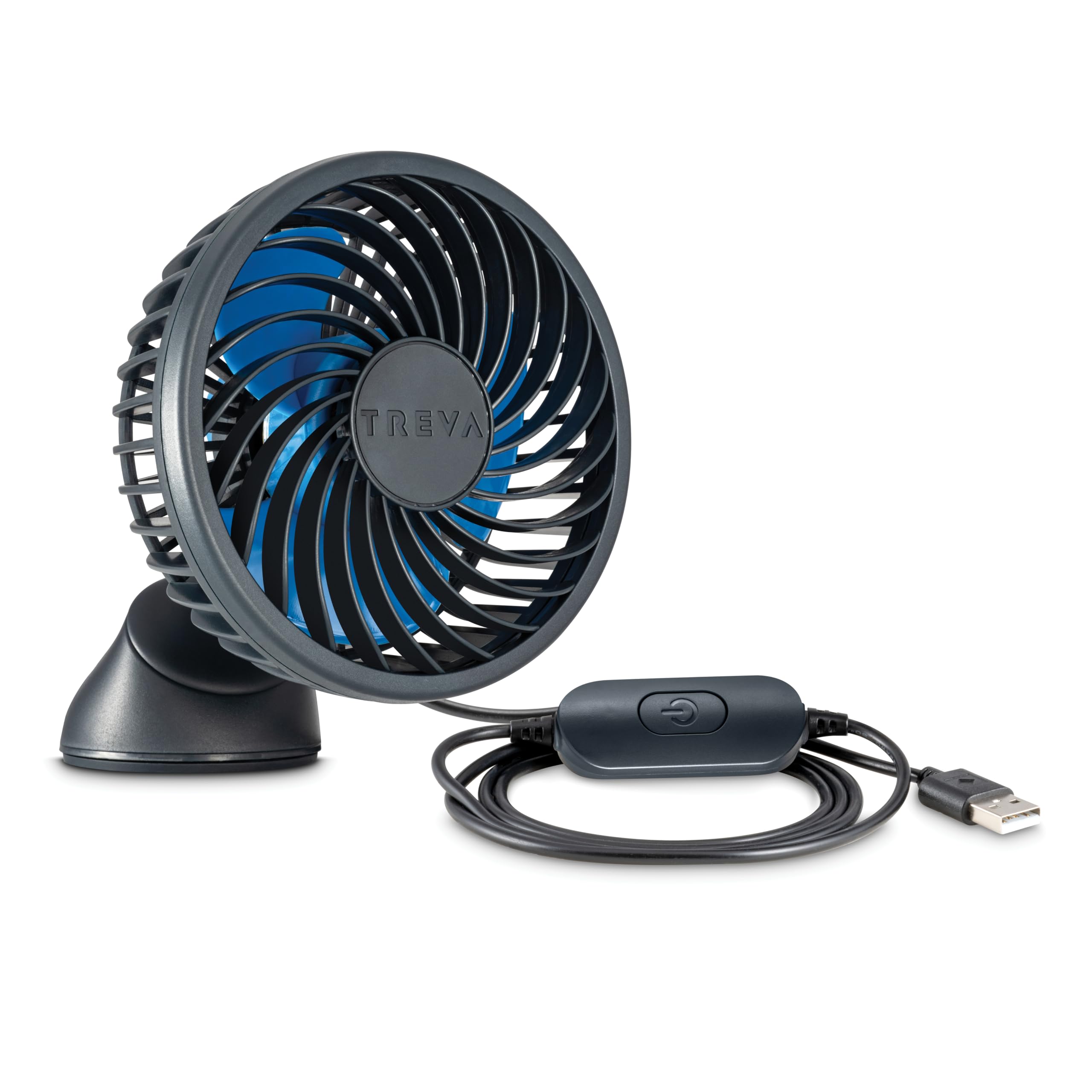Treva 3.5 Inch USB Powered Fan with Suction Cup, 3 Speed Attachable Fan with Rotating Head for Car, Camping, Travel, Bedroom, Mu