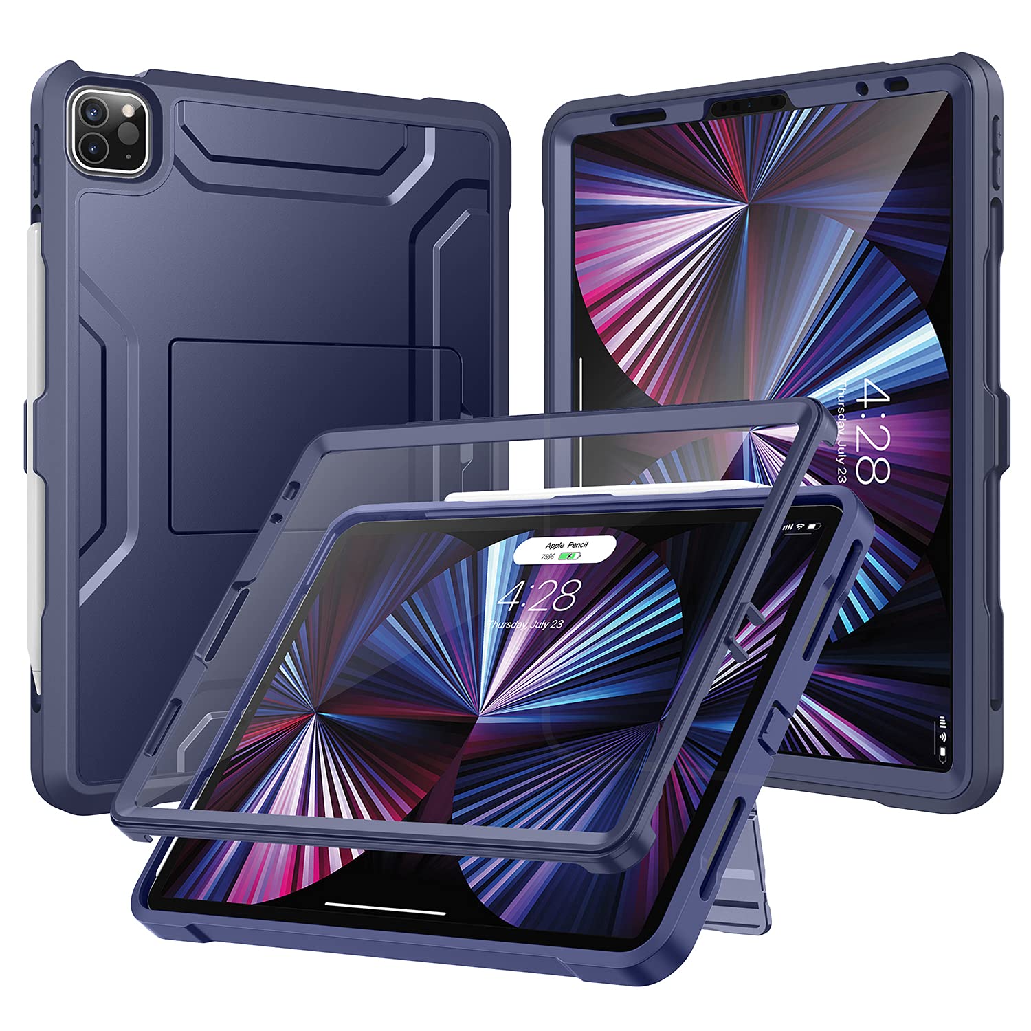 Soke Case For Ipad Pro 11 Inch 2022/2021/2020/2018/Ipad Air 5Th/4Th Generation,Built In Screen Protector   Support 2Nd Apple Pencil Charging   Heavy Duty Rugged Protective Kickstand Case   Navy