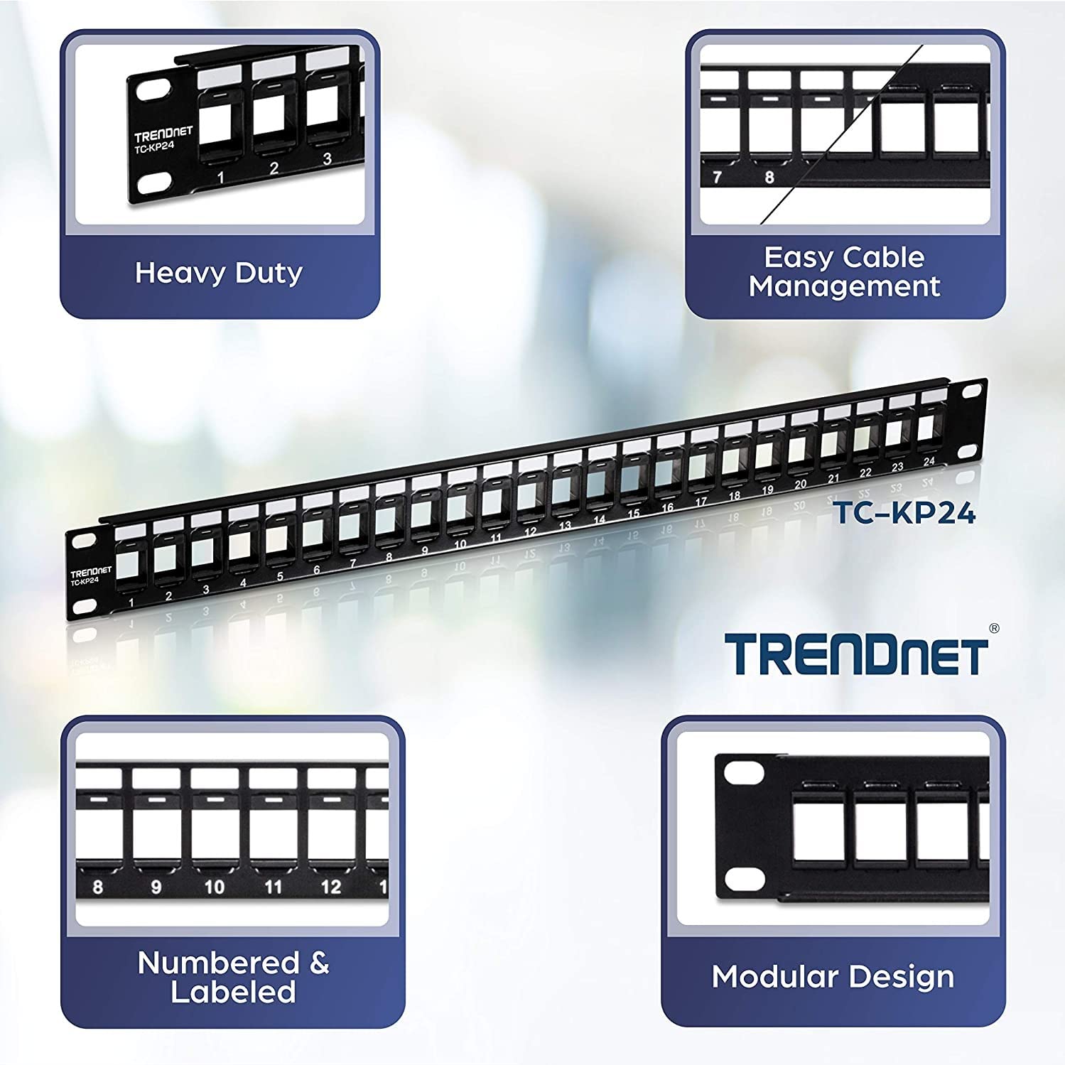 Trendnet 24 Port Blank Keystone 1U Patch Panel, Tc Kp24, 1U 19'' Metal Rackmount Housing, Recommended W/ Tc K25C6 & Tc K50C6 Cat