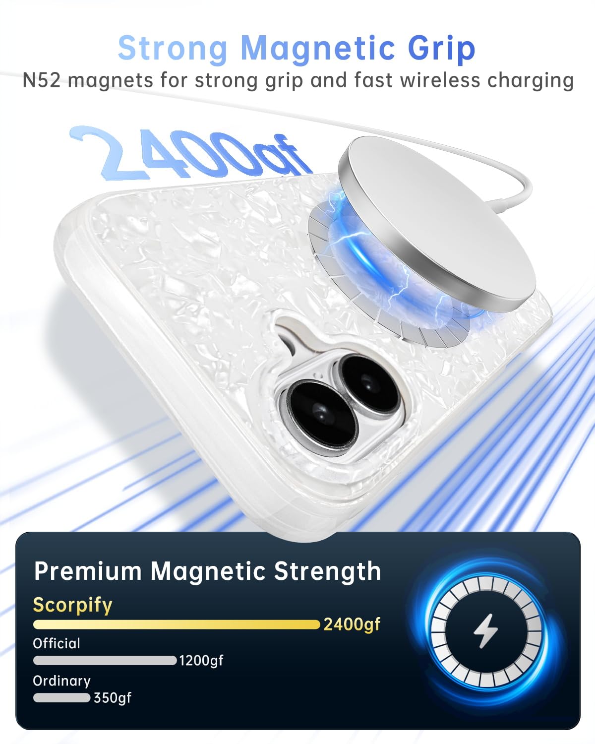 Scorpify For Iphone 16 Case [Compatible With Magsafe] With White Pearl Design, Cute Clear Magnetic Phone Cover For Women Girls A