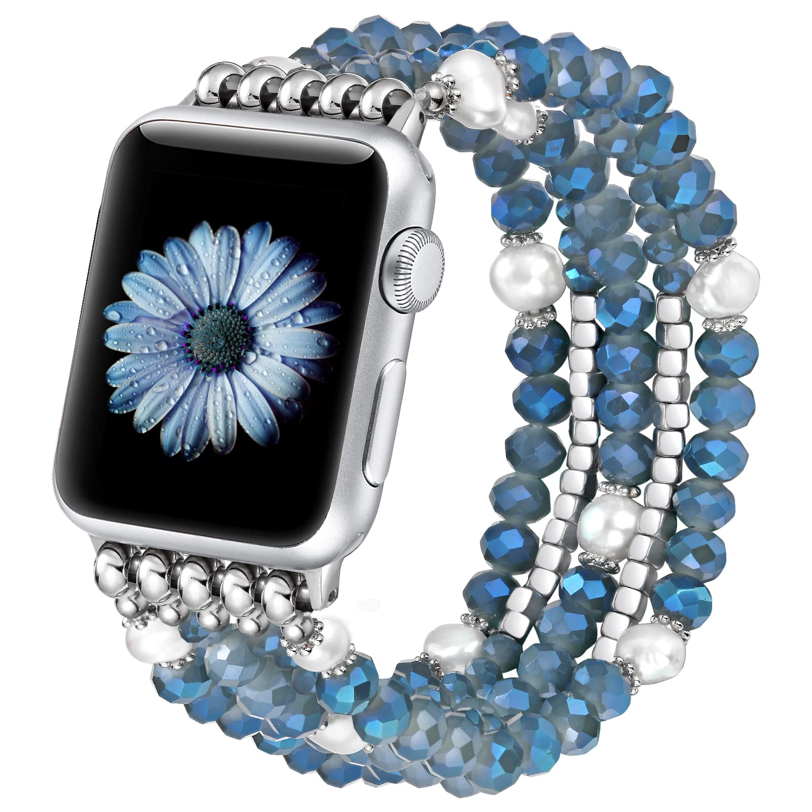 Fastgo Beaded Bracelet Band Compatible With Apple Watch 38Mm 41Mm 40Mm 44Mm 45Mm 42Mm 49Mm Series 7 Women, Pearl Elastic Stretch