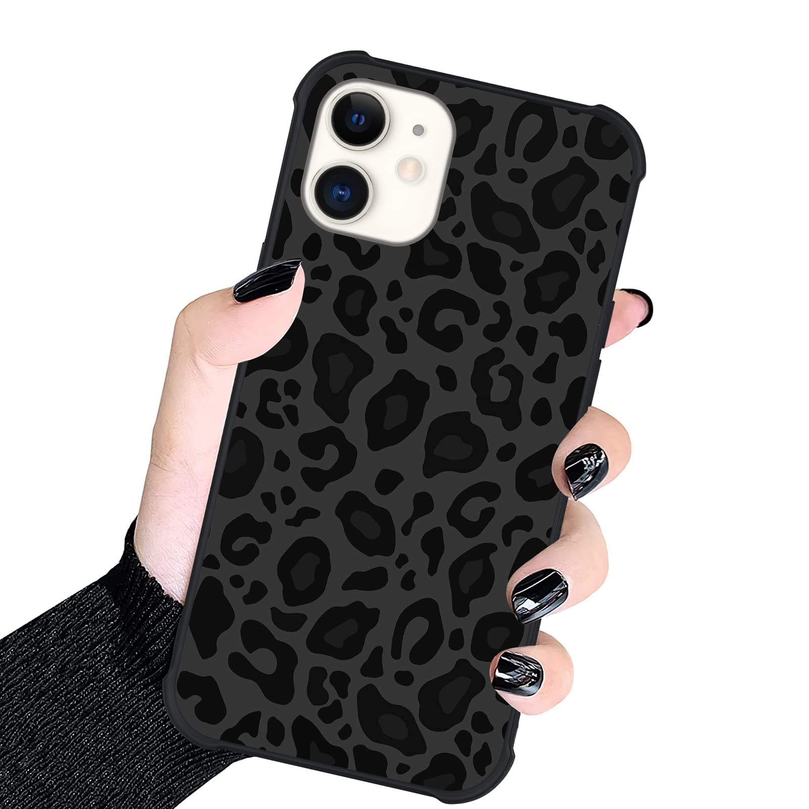 KANGHAR Case Compatible with iPhone 12/12 Pro 6.1 Inch (2021), Black Leopard Design,Tire Texture Non-Slip +Shockproof Rugged TPU